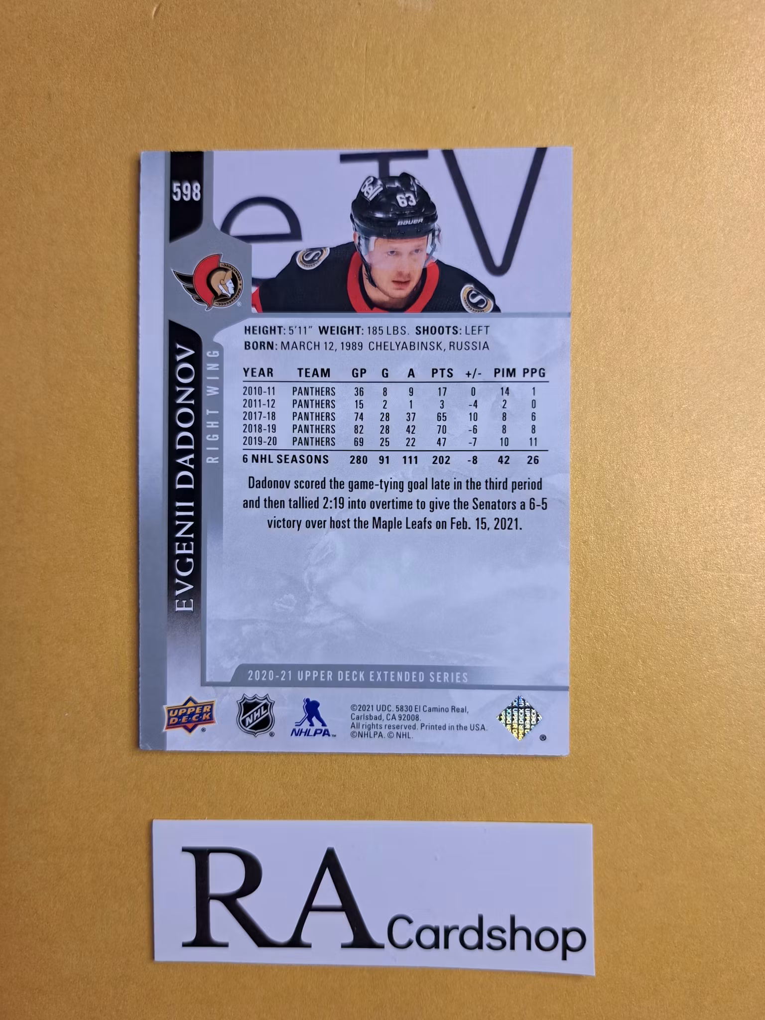 #598 Evgenii Dadonov 2020-21 Upper Deck Extended Series Hockey