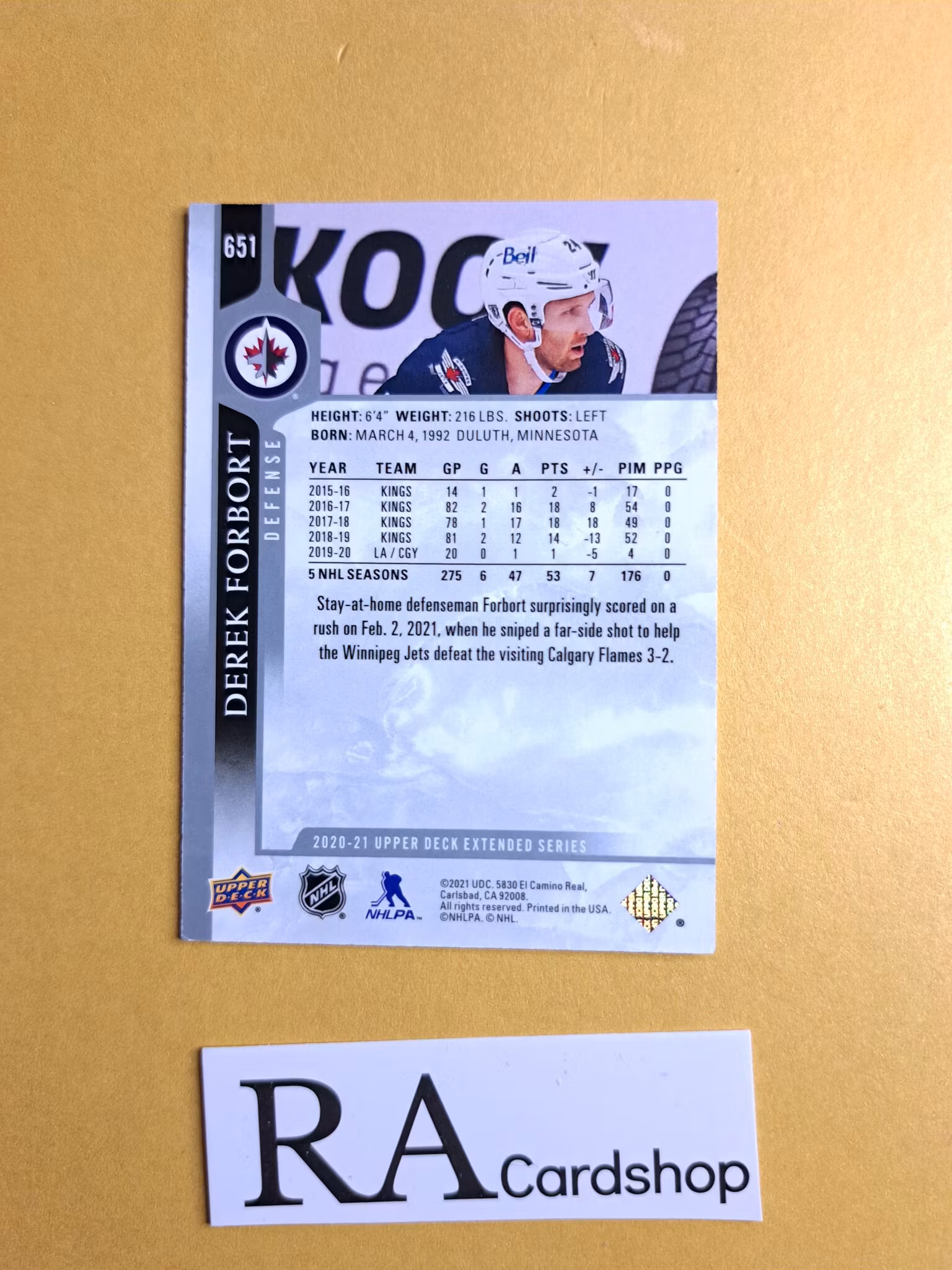 #651 Derek Forbort 2020-21 Upper Deck Extended Series Hockey