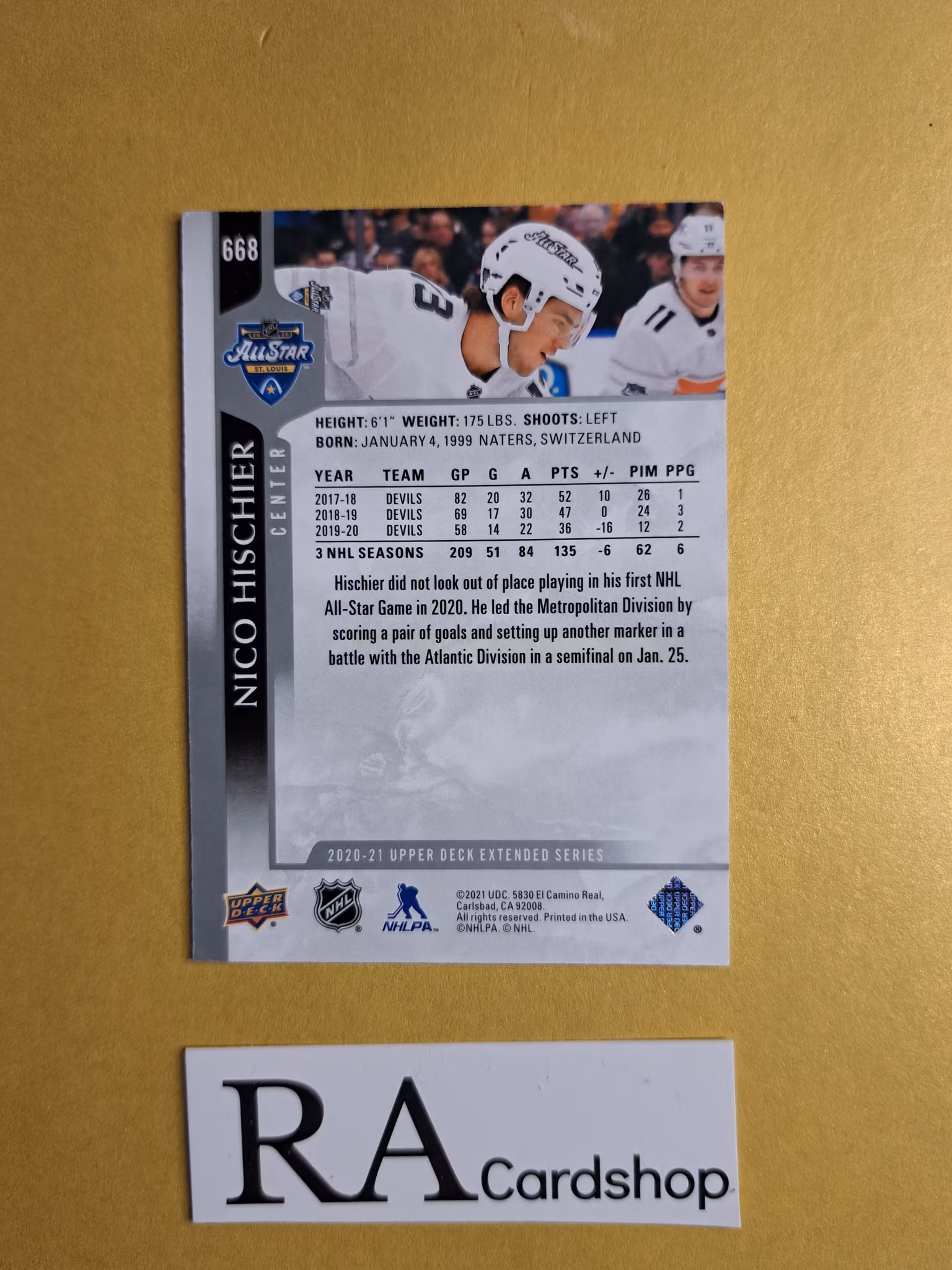 #668 Nico Hischier Upper Deck Extended Series Hockey