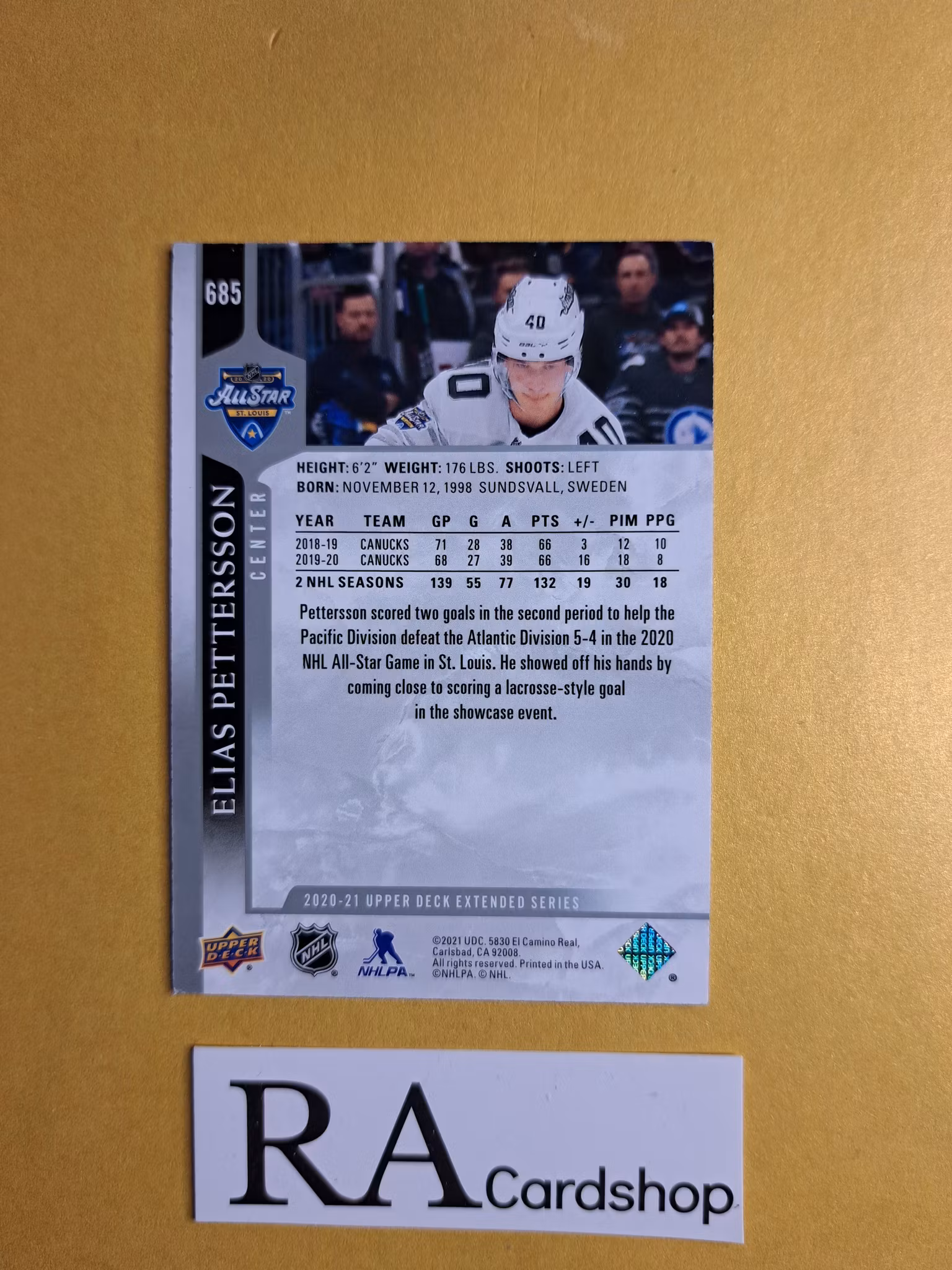 #685 Elias Pettersson Upper Deck Extended Series Hockey