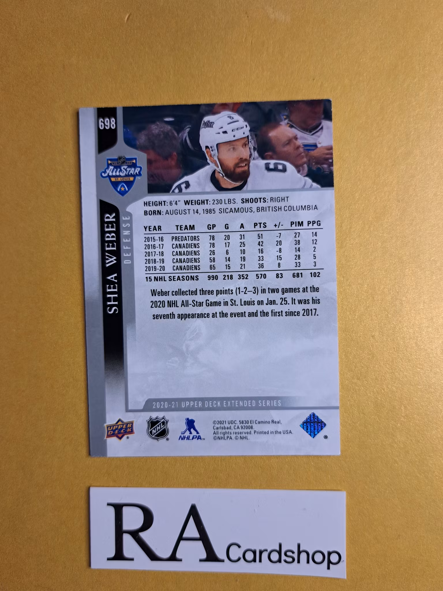 #698 Shea Weber Upper Deck Extended Series Hockey