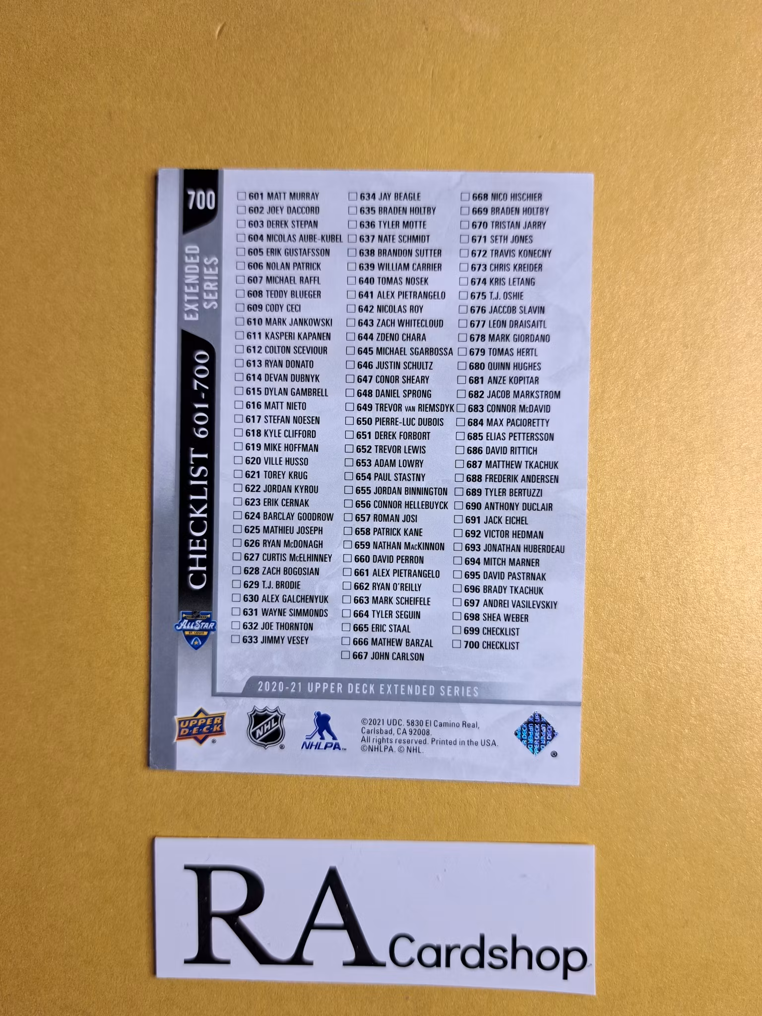 #700 Checklist 601-700 Upper Deck Extended Series Hockey