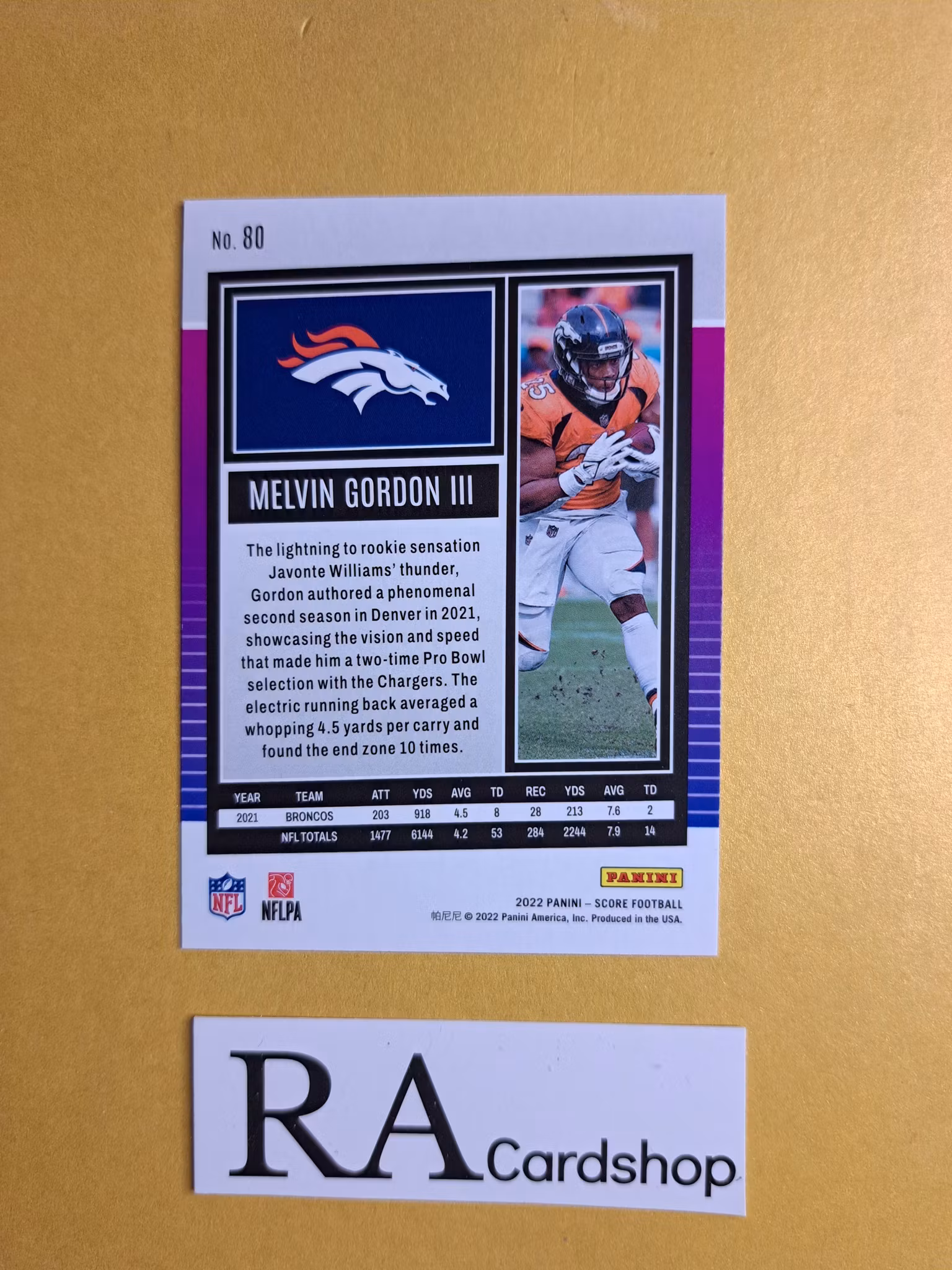 #80 Melvin Gordon III 2022 Panini Score Football NFL