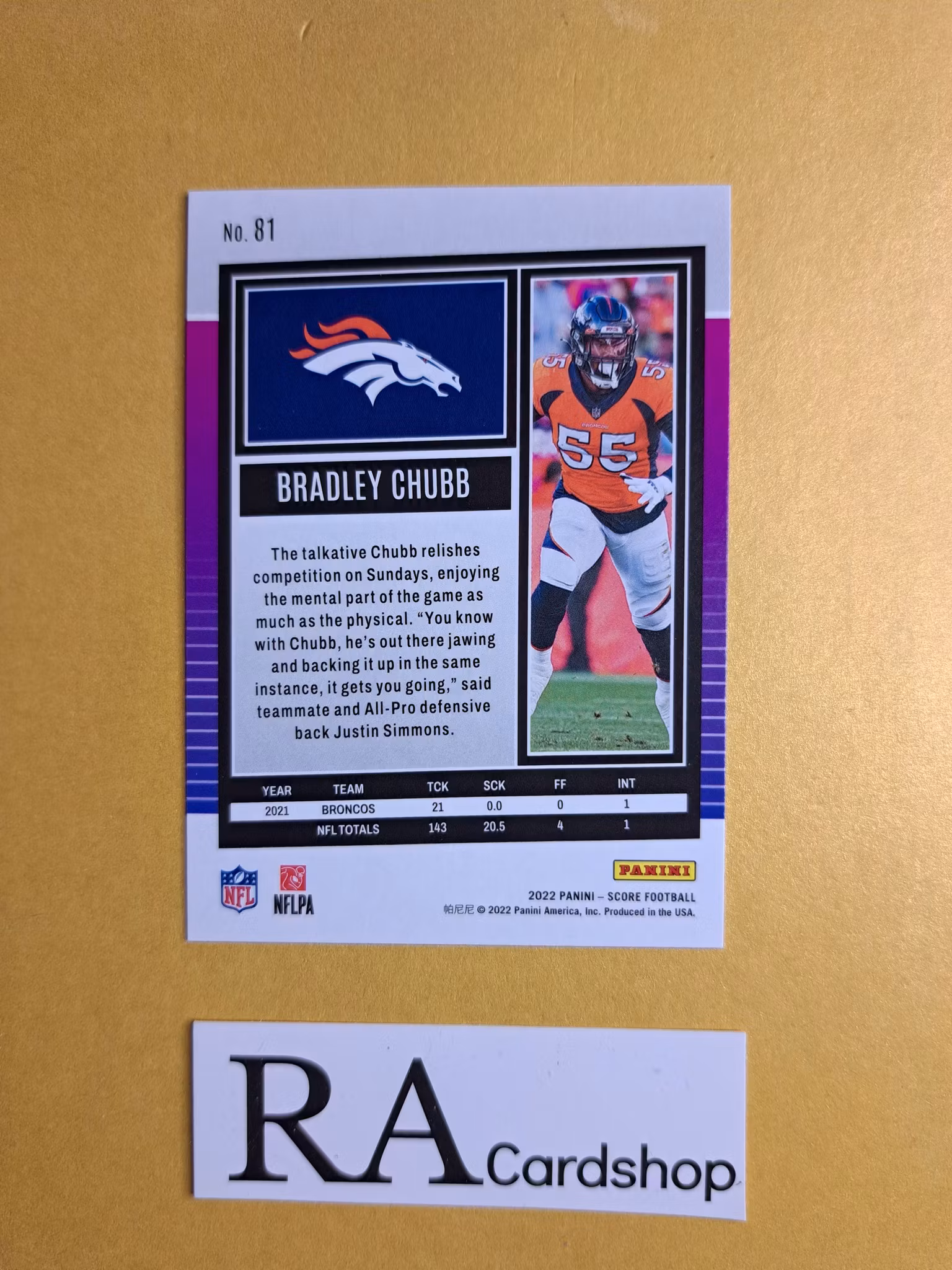 #81 Bradley Chubb 2022 Panini Score Football NFL