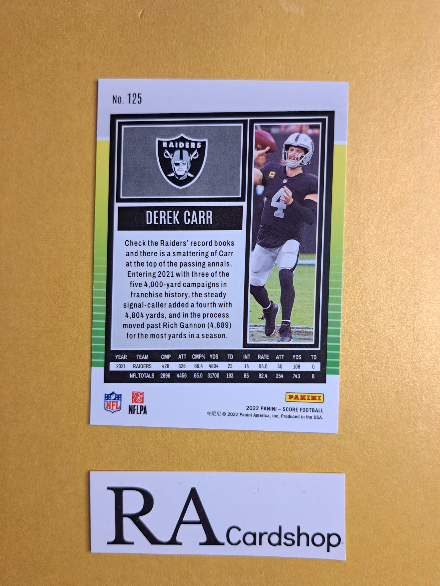 #125 Derek Carr 2022 Panini Score Football NFL