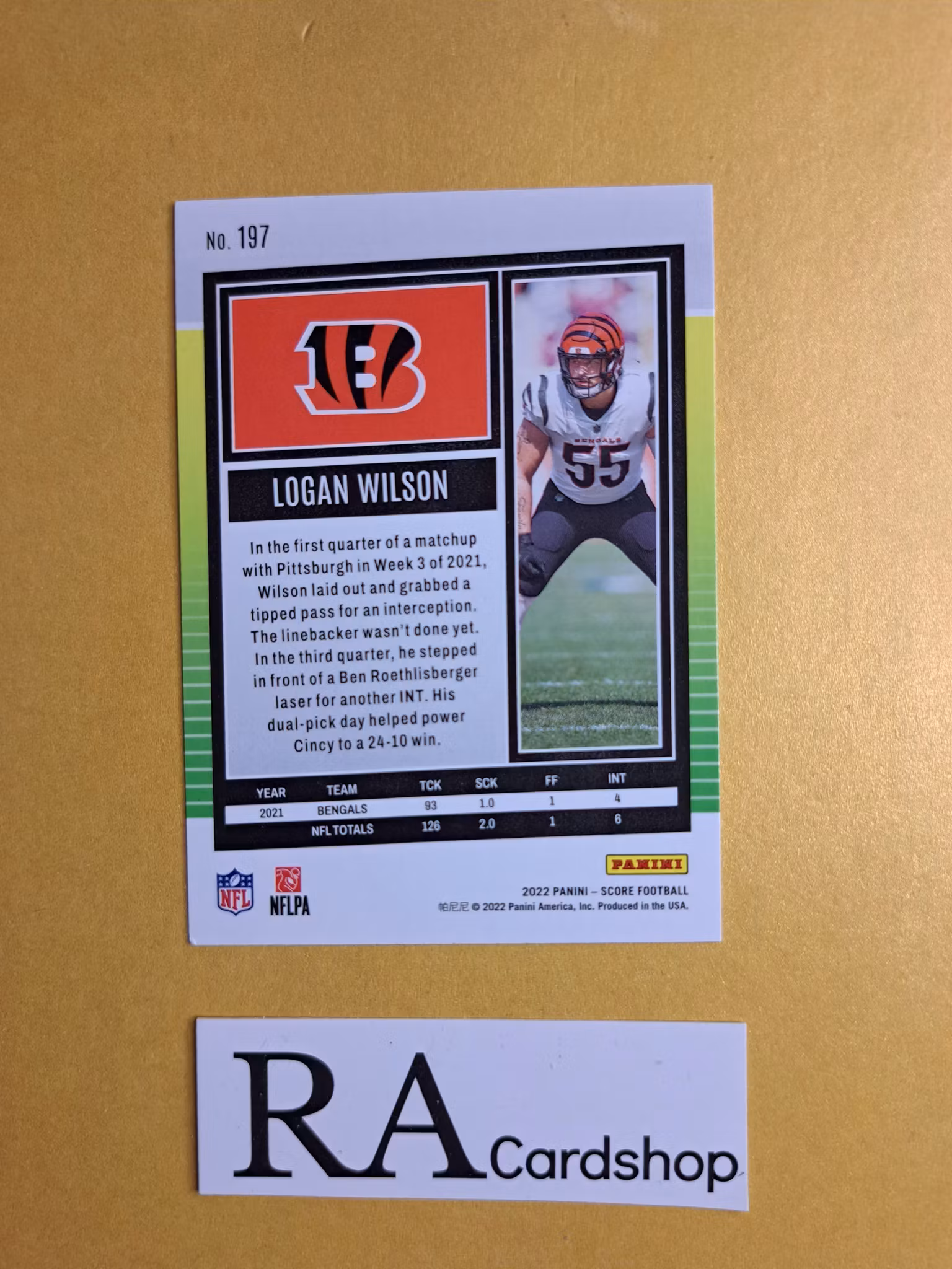 #197 Logan Wilson 2022 Panini Score Football NFL