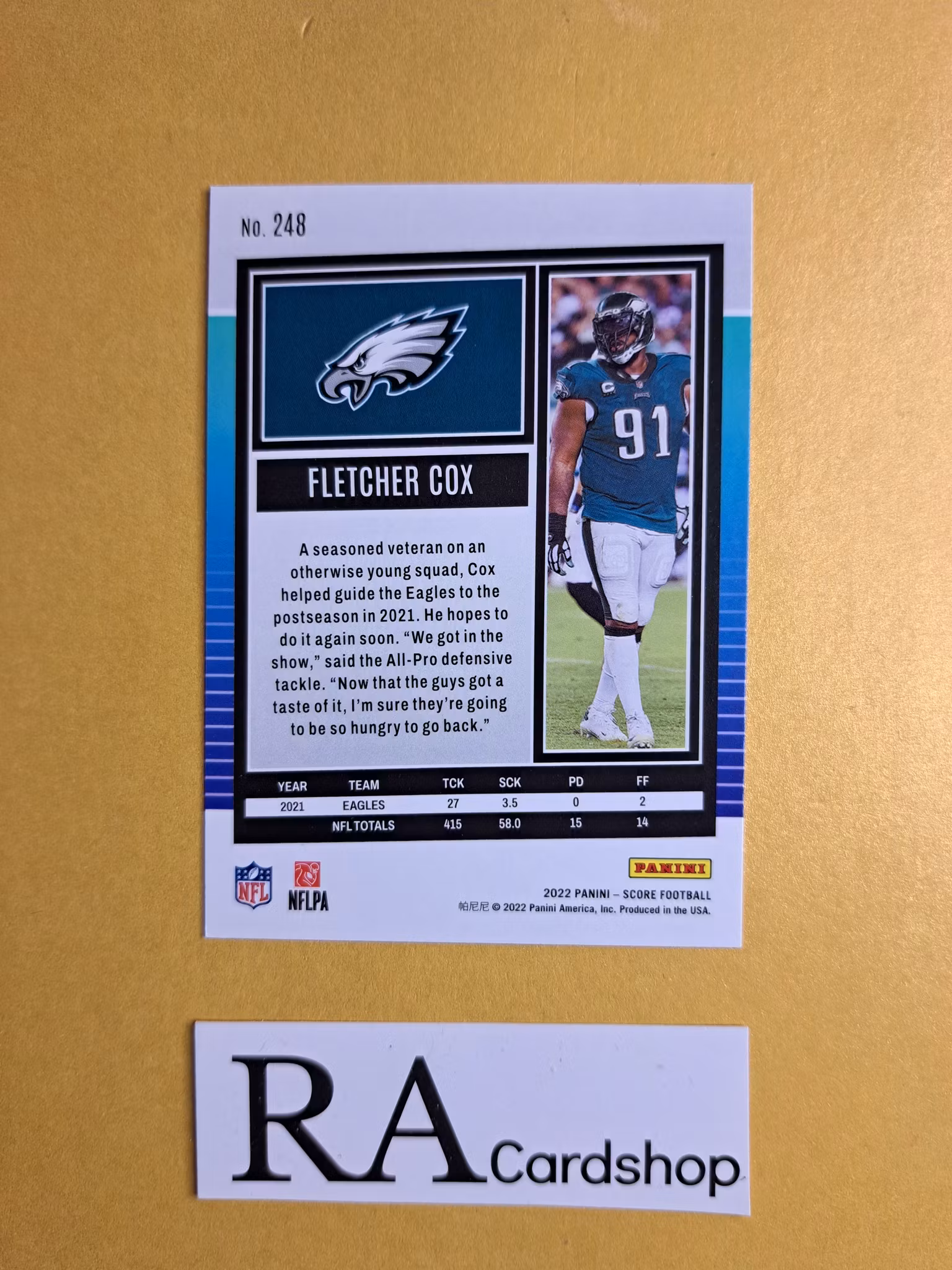 #248 Fletcher Cox 2022 Panini Score Football NFL