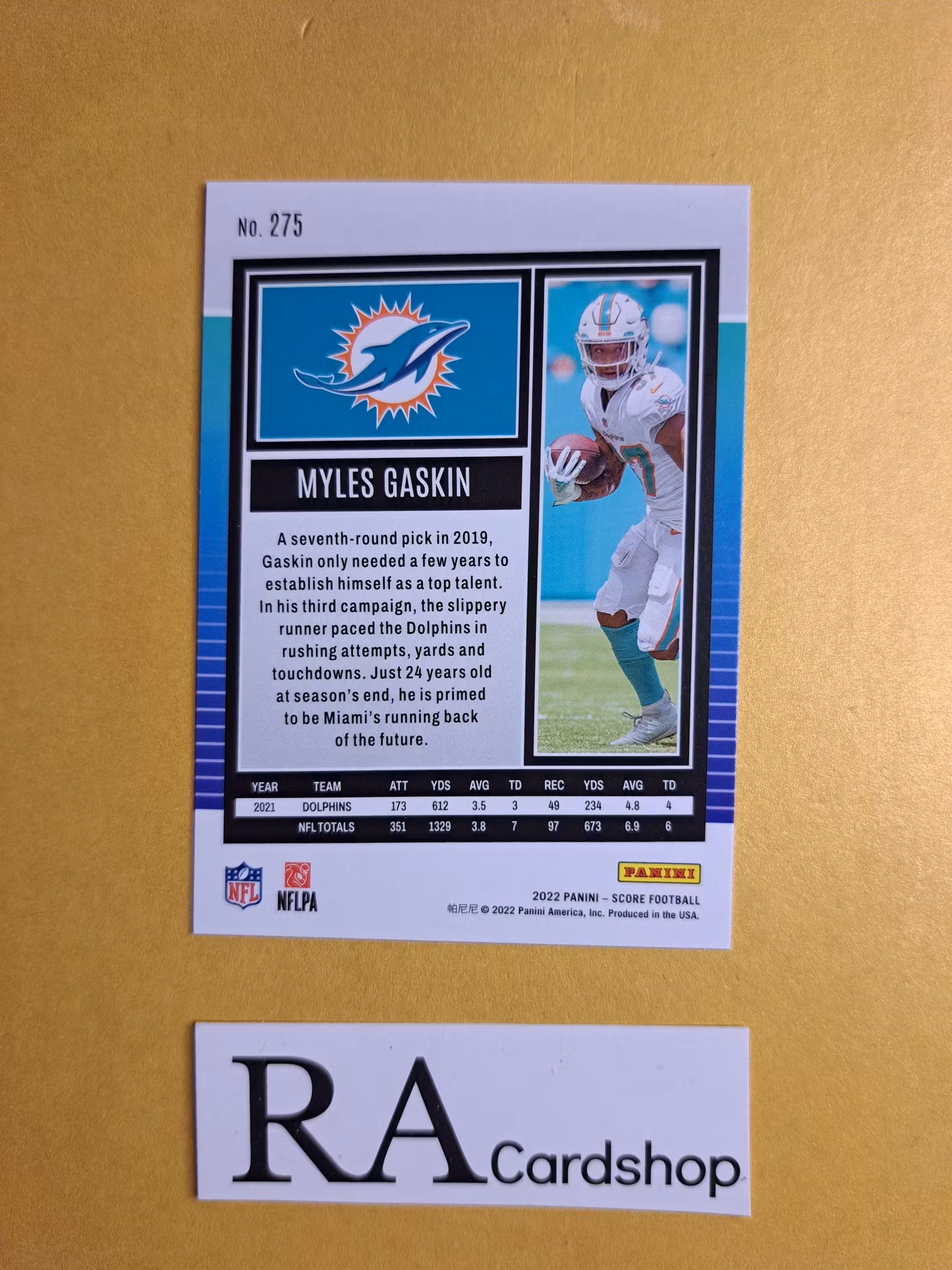 #275 Myles Gaskin 2022 Panini Score Football NFL