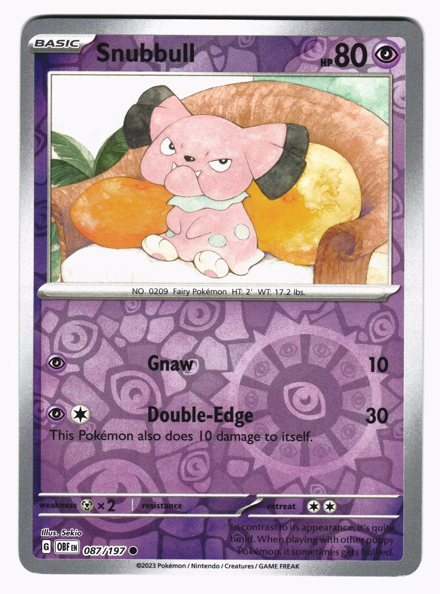 Snubbull Reverse Holo Common 087/197 Obsidian Flames Pokemon