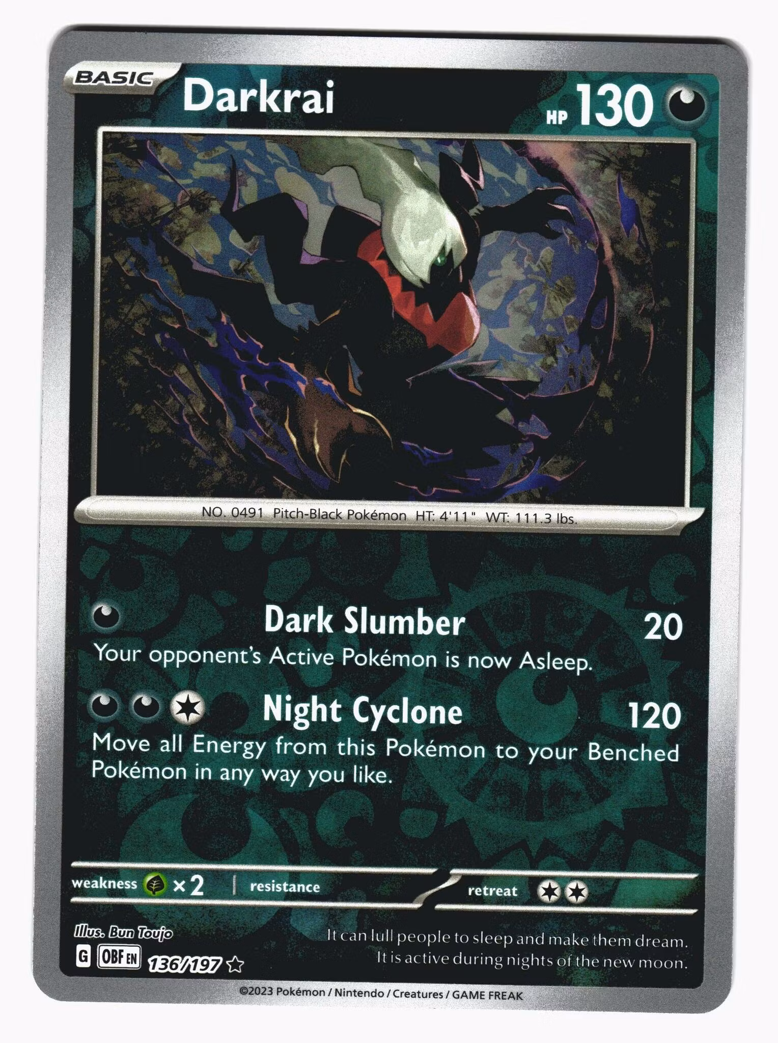 Darkrai Reverse Holo Rare 136/197 Obsidian Flames Pokemon