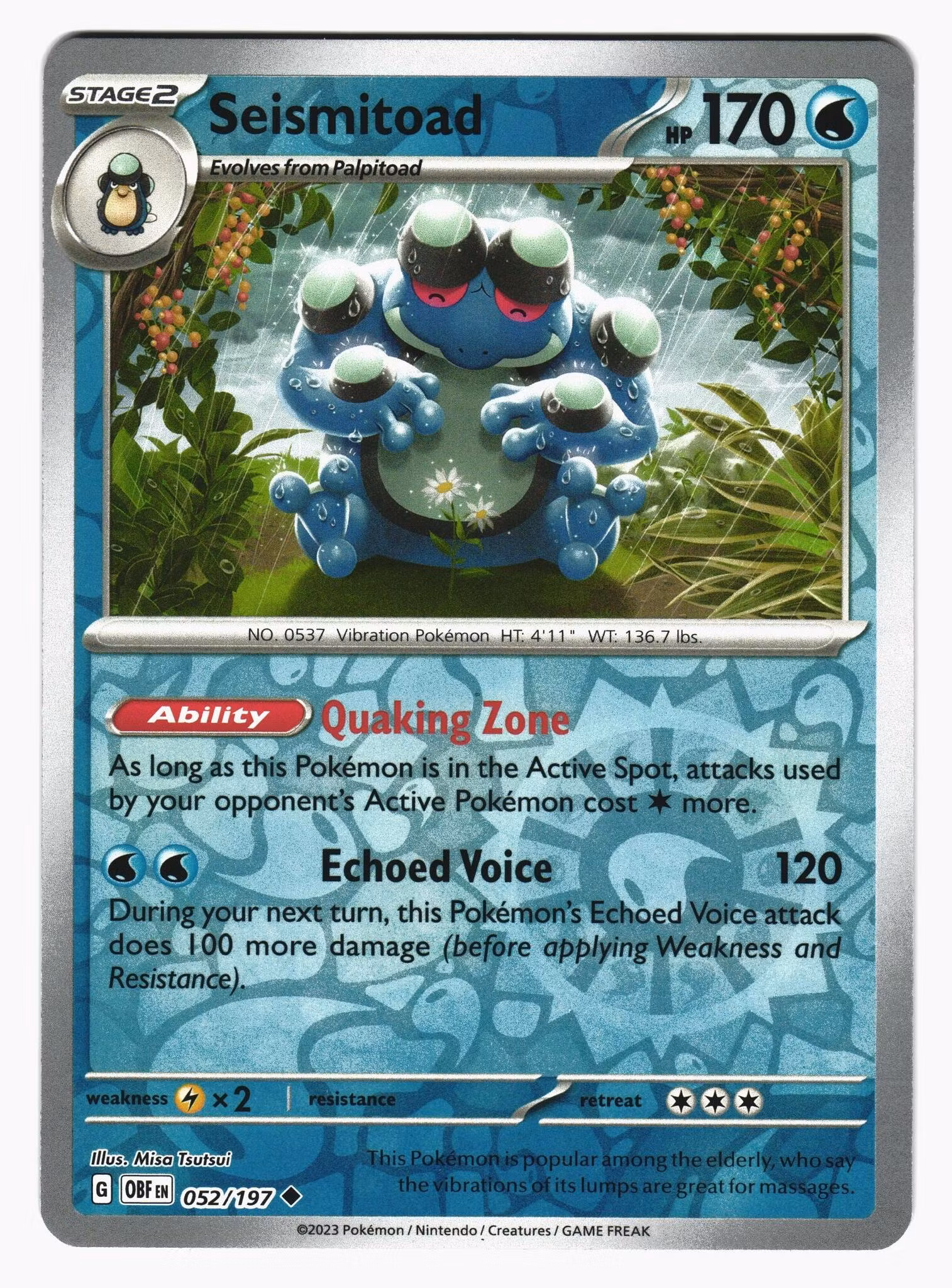 Seismitoad Reverse Holo Uncommon 052/197 Obsidian Flames Pokemon