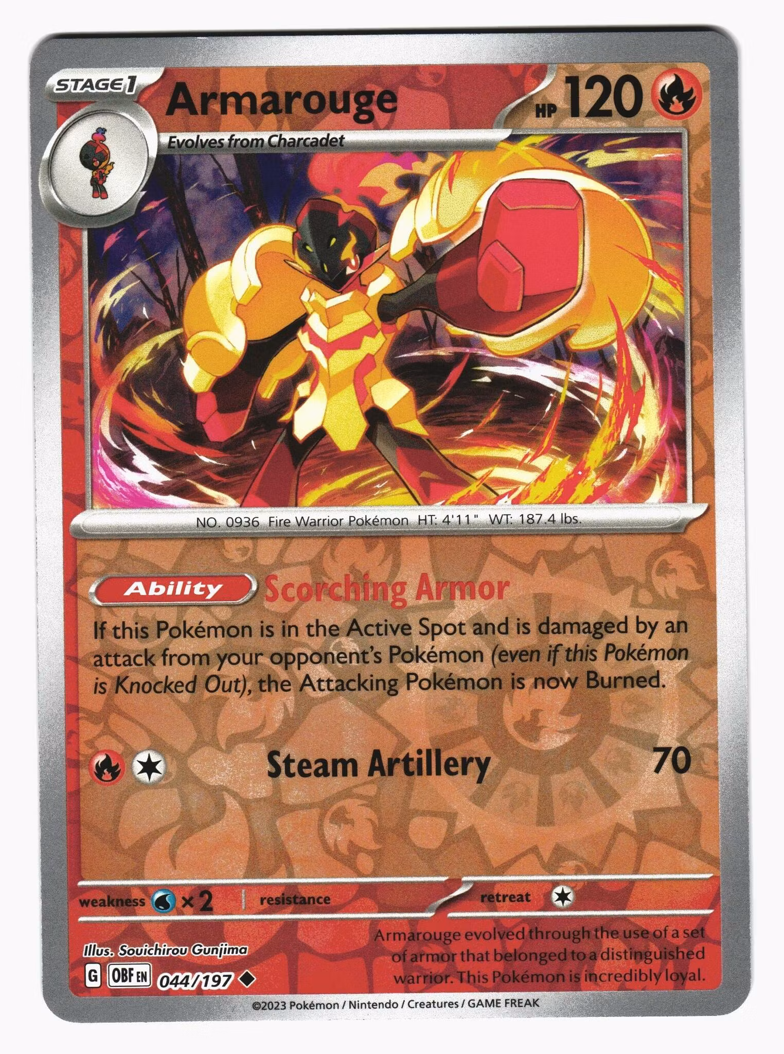 Armarouge Reverse Holo Uncommon 044/197 Obsidian Flames Pokemon