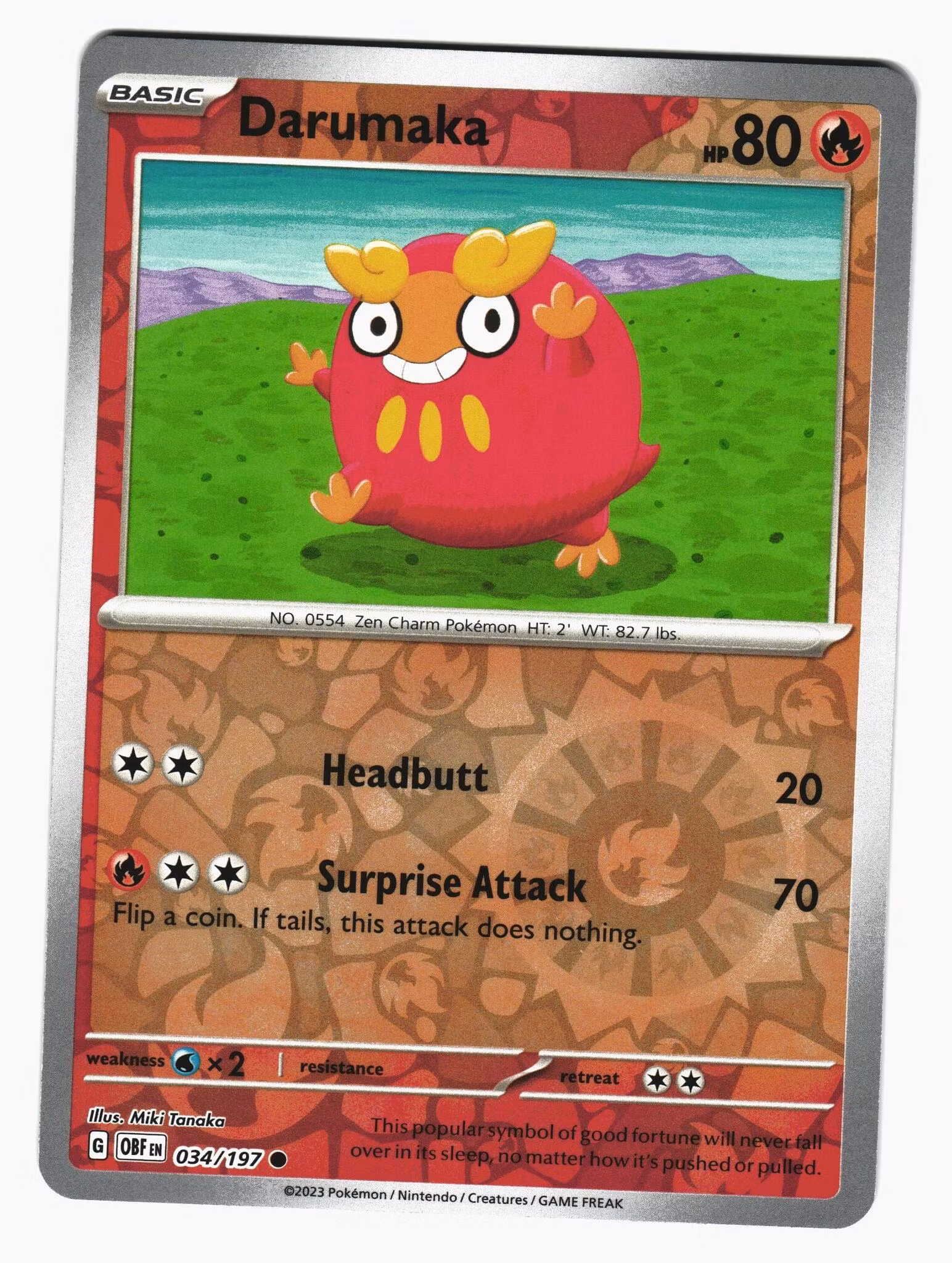 Darumaka Reverse Holo Common 034/197 Obsidian Flames Pokemon