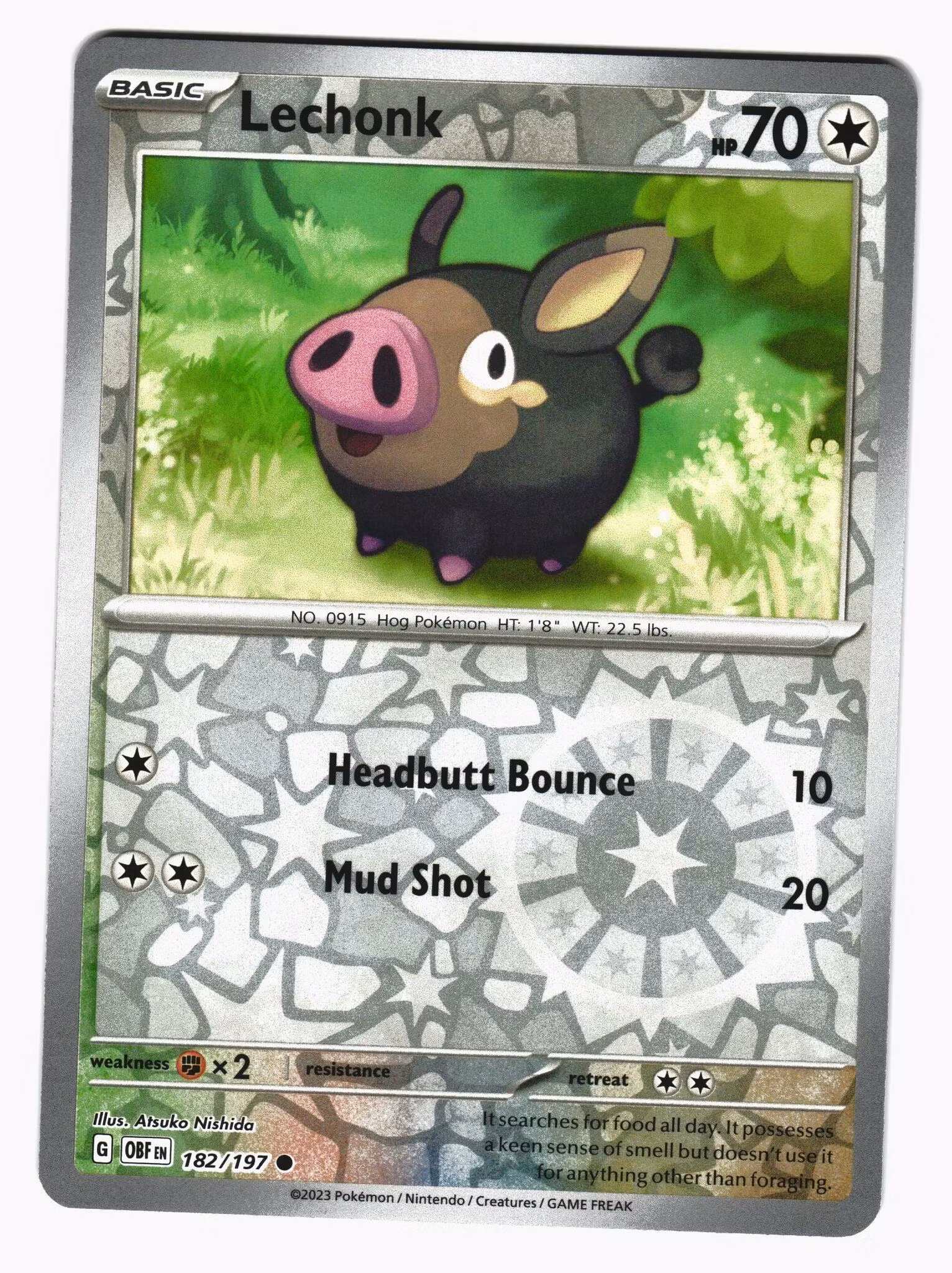 Lechonk Reverse Holo Uncommon 182/197 Obsidian Flames Pokemon