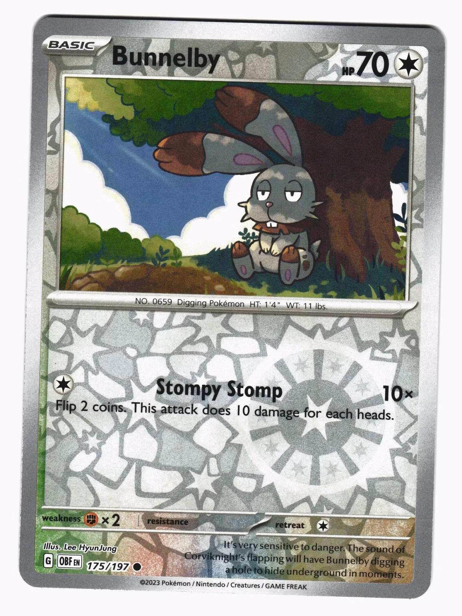 Bunnelby Reverse Holo Common 175/197 Obsidian Flames Pokemon