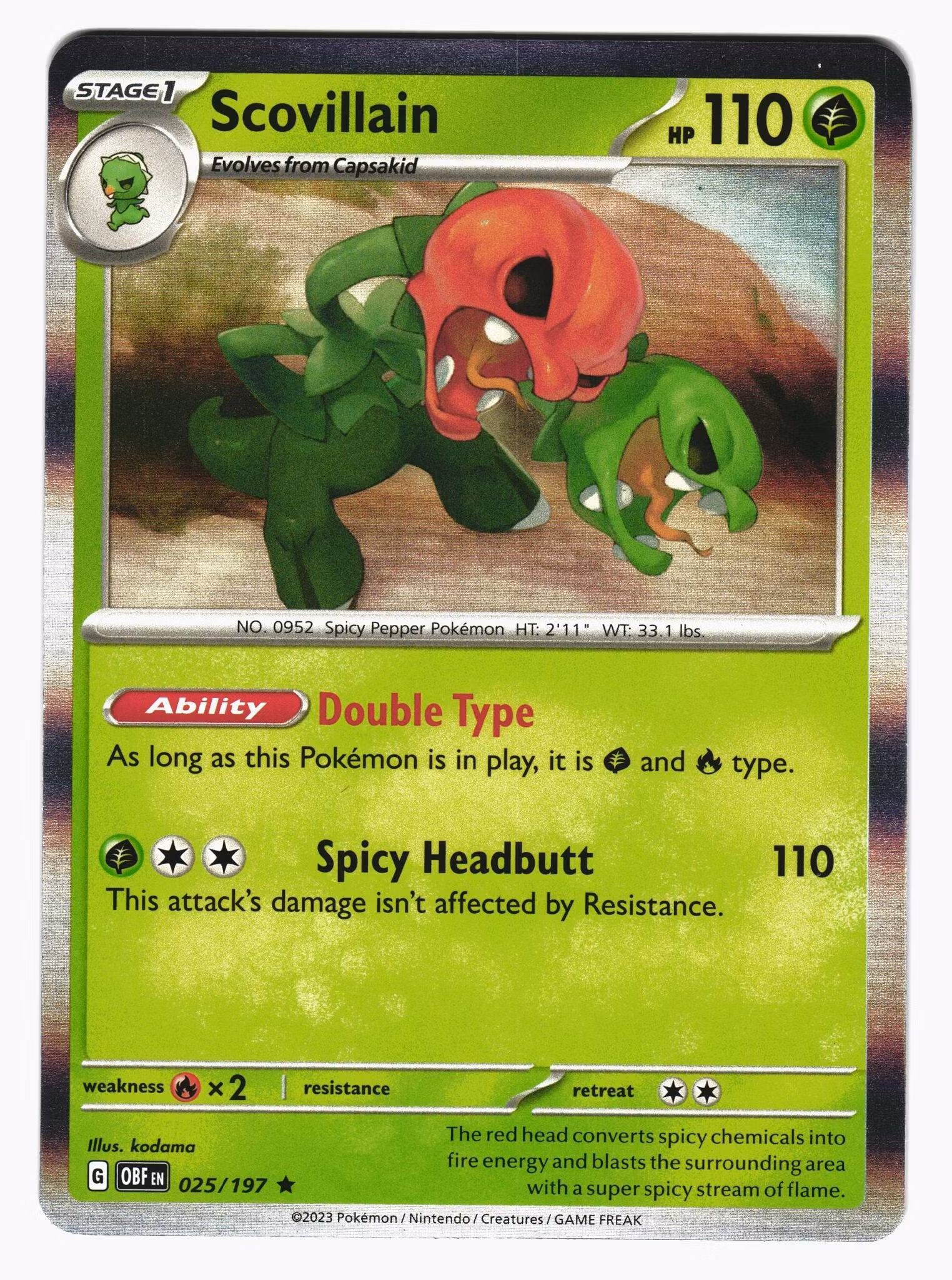 Scovillain Holo Rare 025/197 Obsidian Flames Pokemon