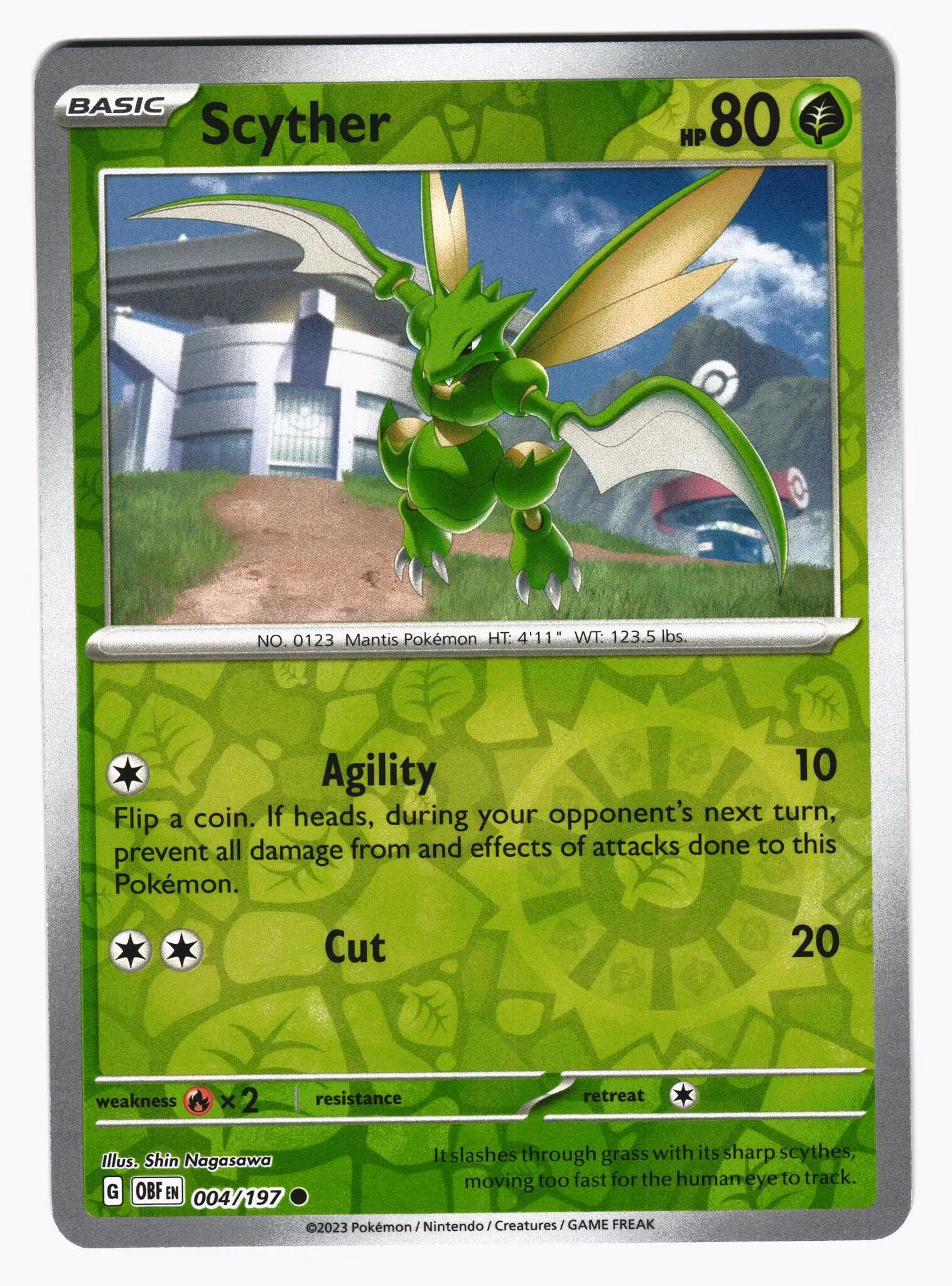 Scyther Reverse Holo Common 004/197 Obsidian Flames Pokemon