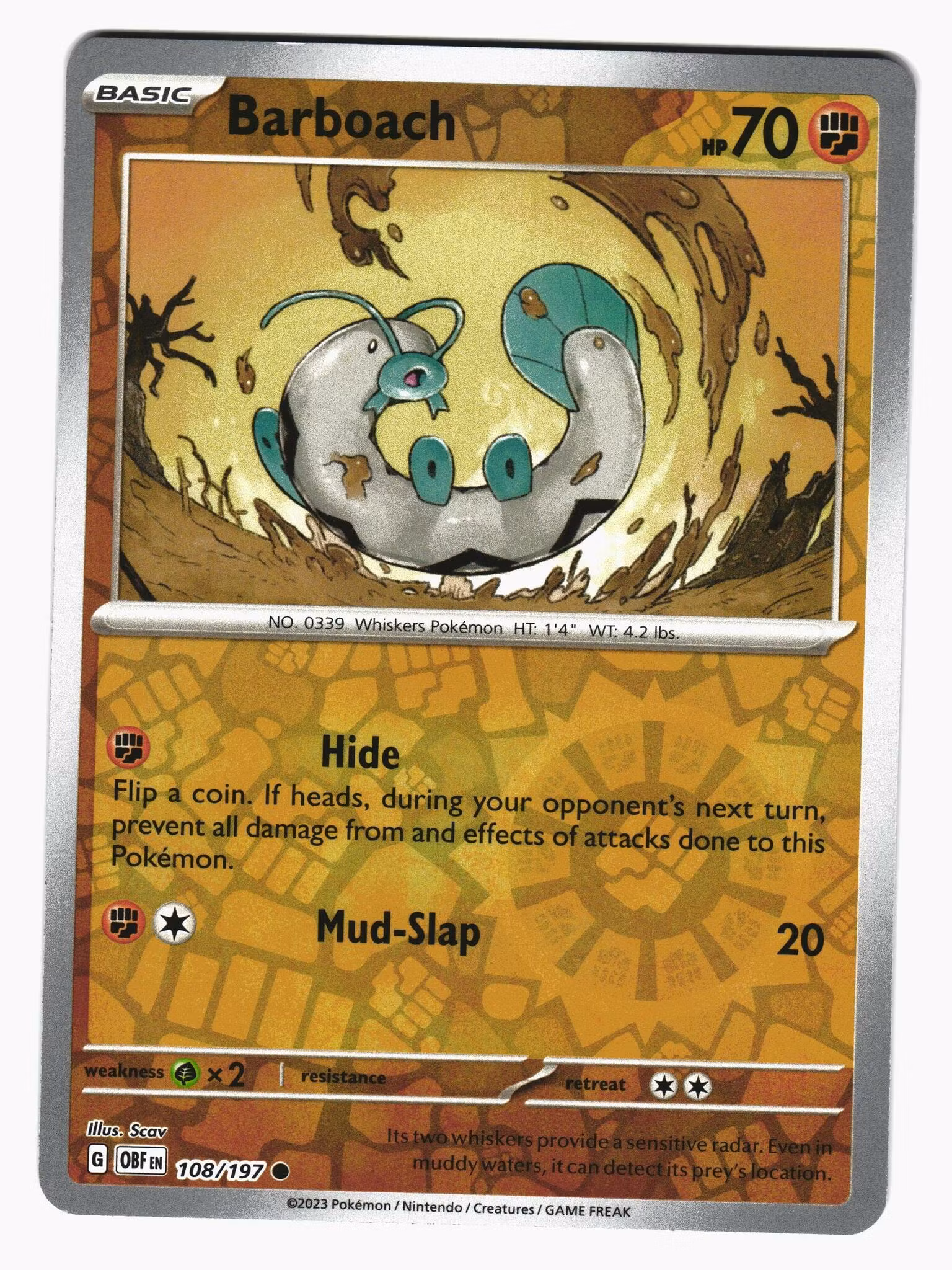 Barboach Reverse Holo Common 108/197 Obsidian Flames Pokemon