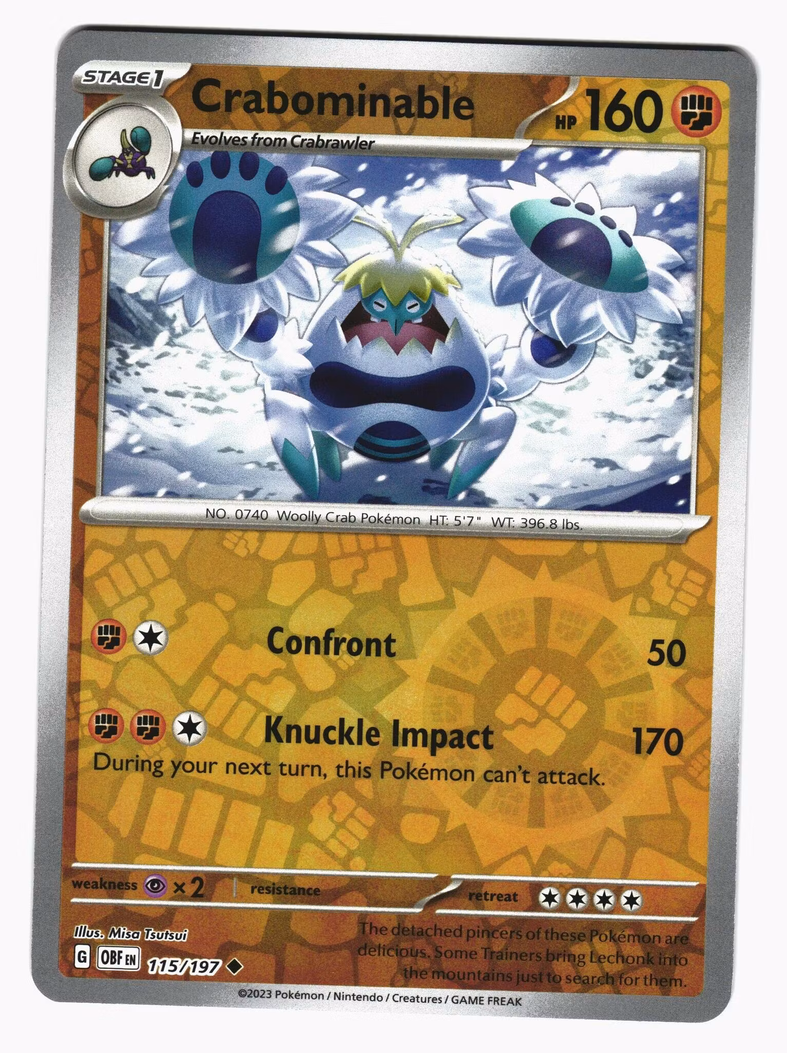 Crabominable Reverse Holo Uncommon 115/197 Obsidian Flames Pokemon