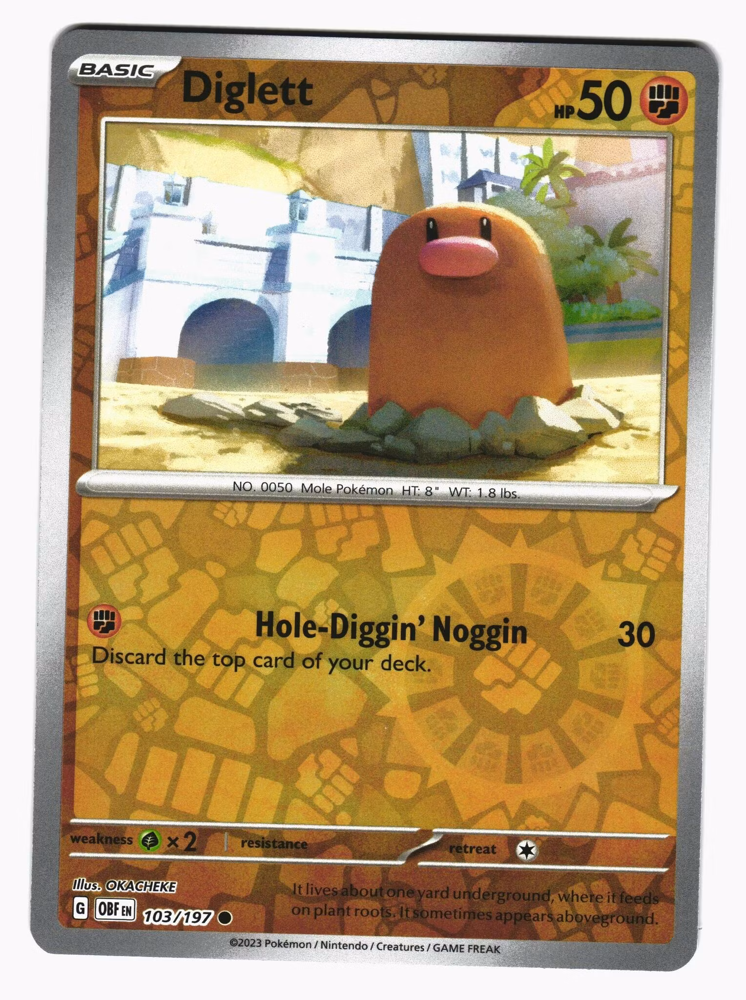 Diglett Reverse Holo Common 103/197 Obsidian Flames Pokemon