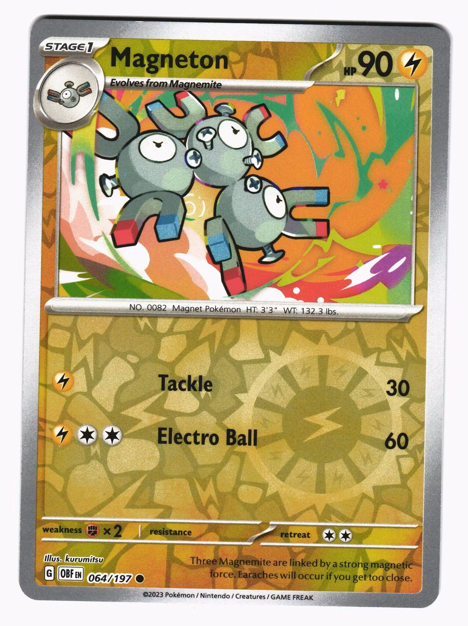 Magneton Reverse Holo Common 064/197 Obsidian Flames Pokemon