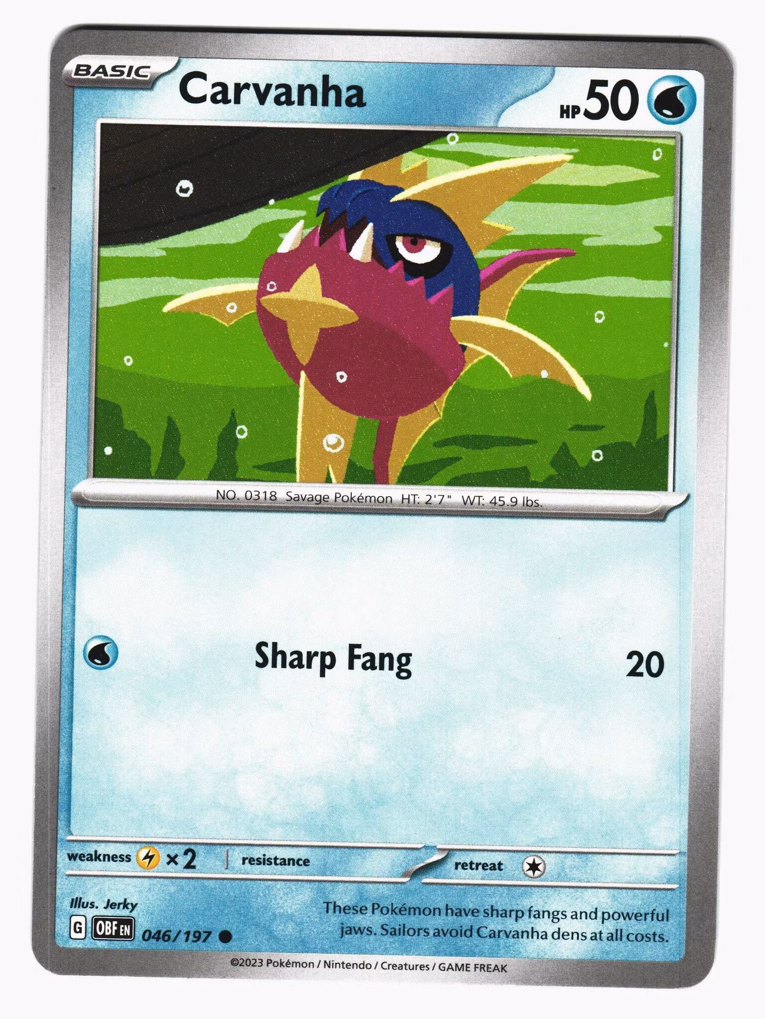 Carvanha Common 046/197 Obsidian Flames Pokemon