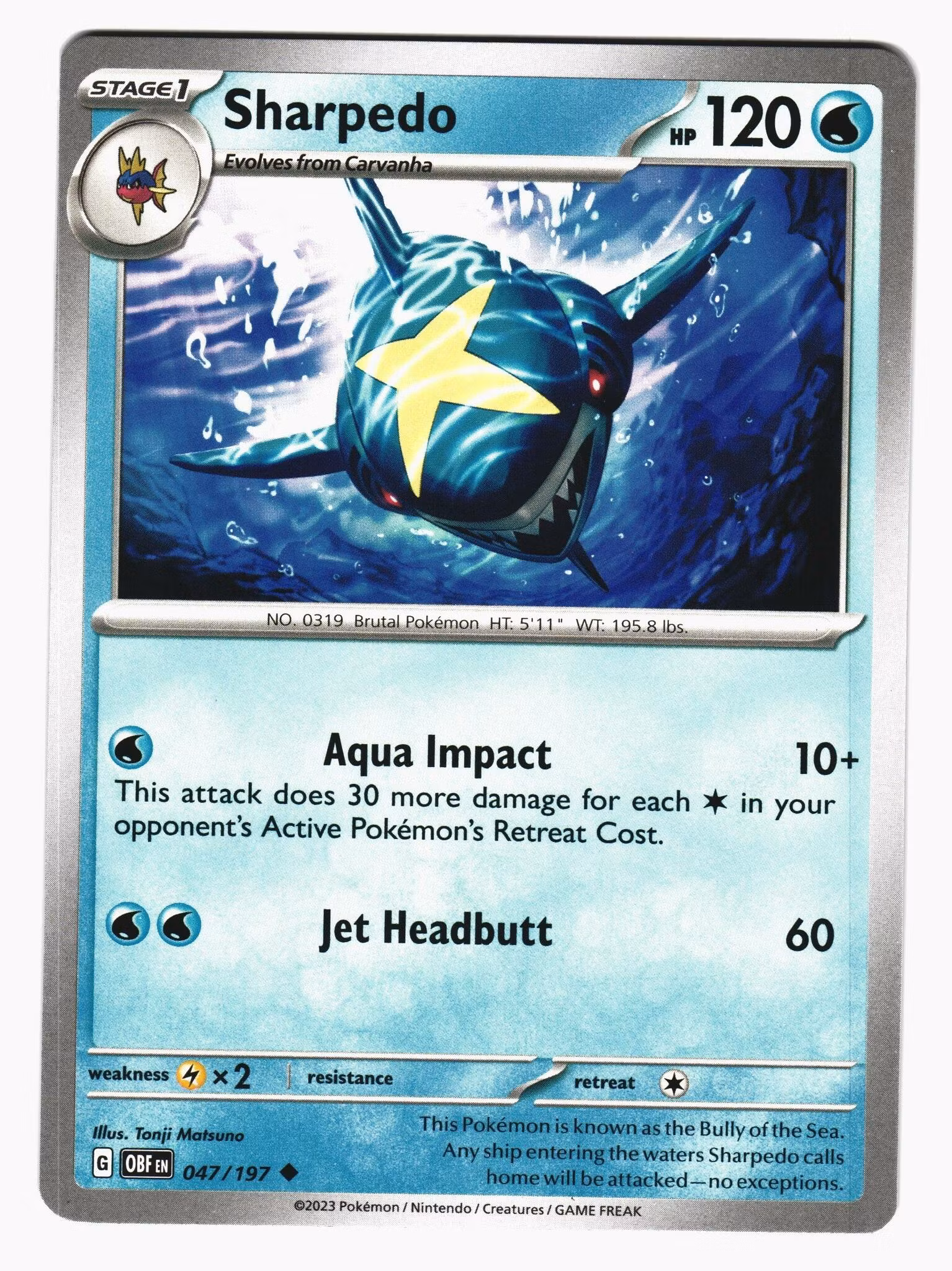 Sharpedo Uncommon 047/197 Obsidian Flames Pokemon