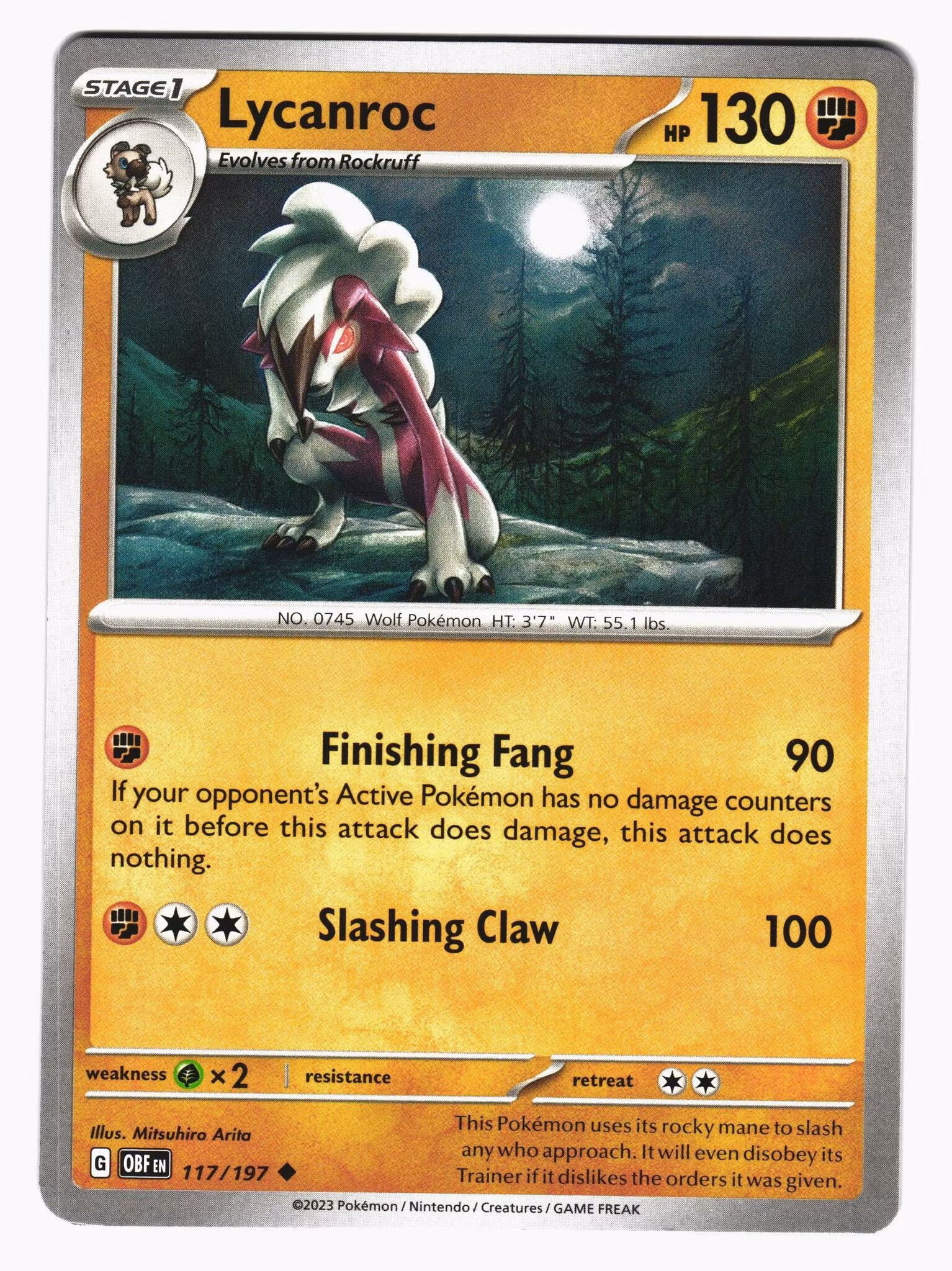 Lycanroc Uncommon 117/197 Obsidian Flames Pokemon