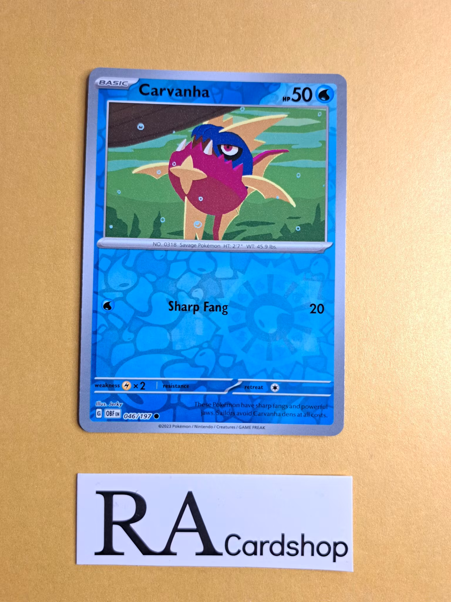 Carvanha Reverse Holo Common 046/197 Obsidian Flames Pokemon