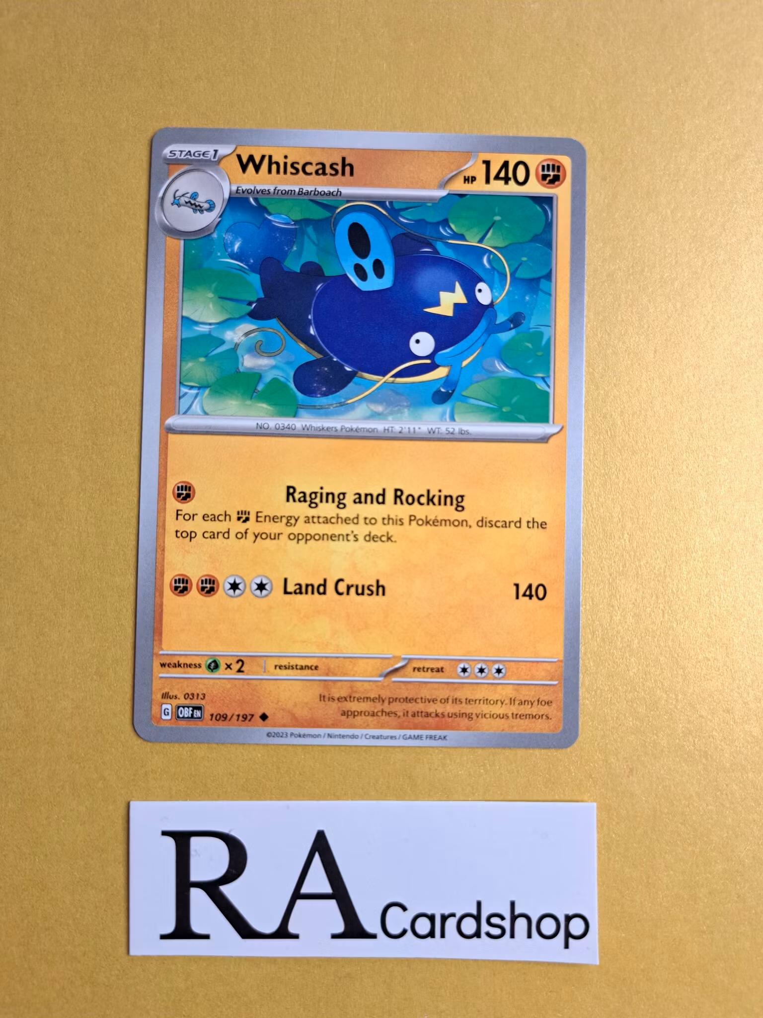 Whiscash Uncommon 109/197 Obsidian Flames Pokemon