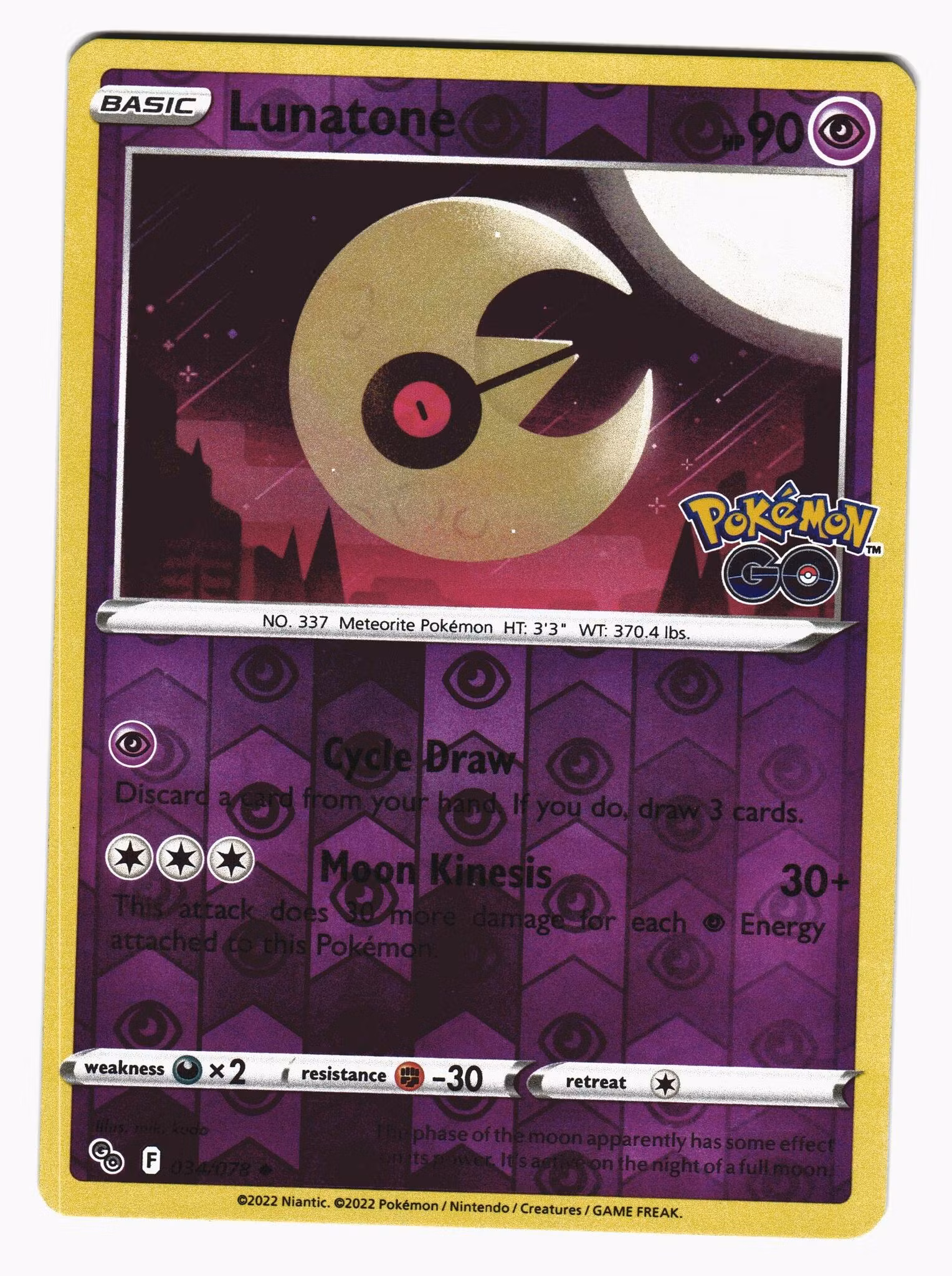 Lunatone Reverse Uncommon 034/078 Pokemon GO Pokemon