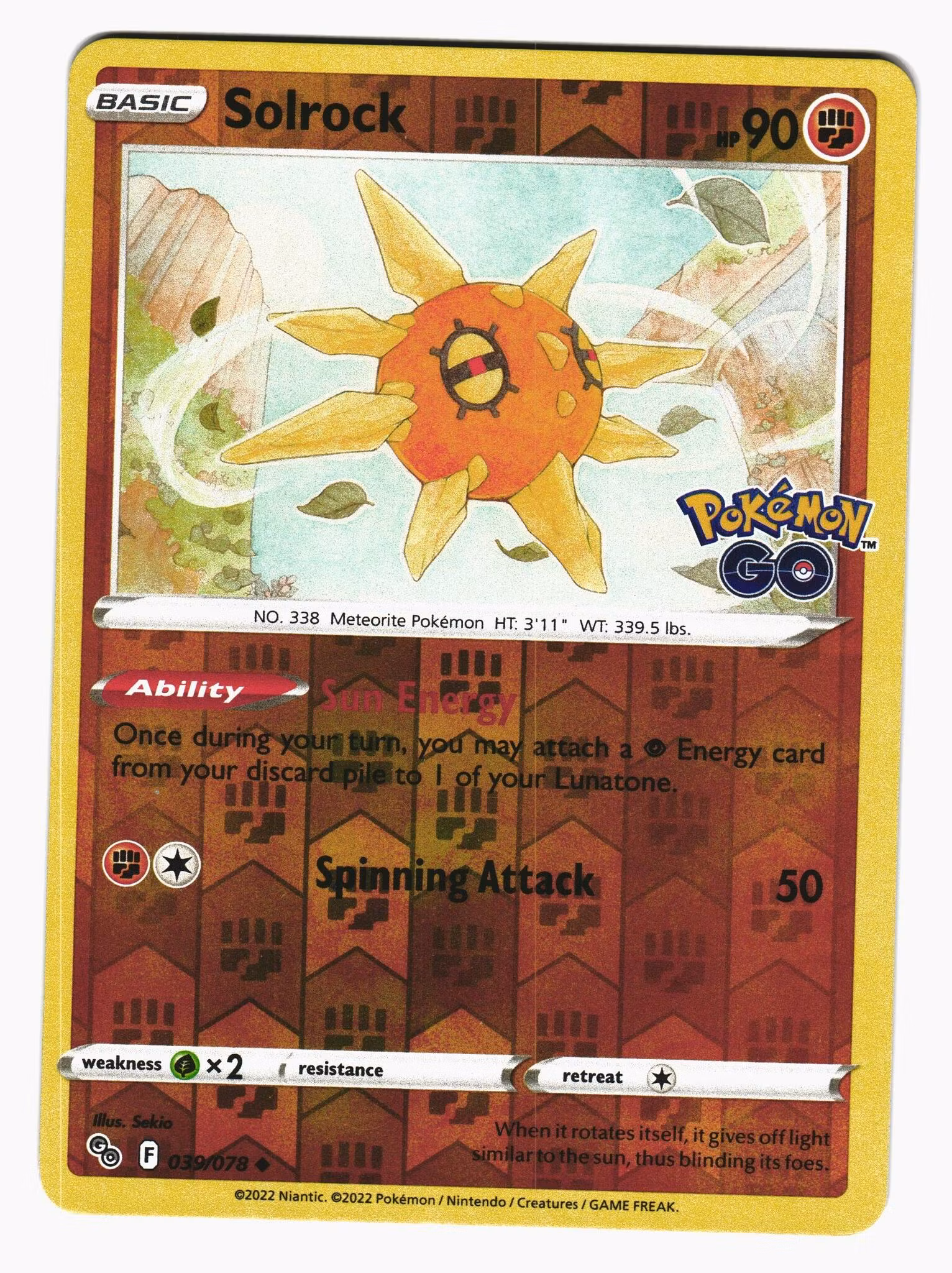Solrock Reverse Holo Uncommon 039/078 Pokemon GO Pokemon
