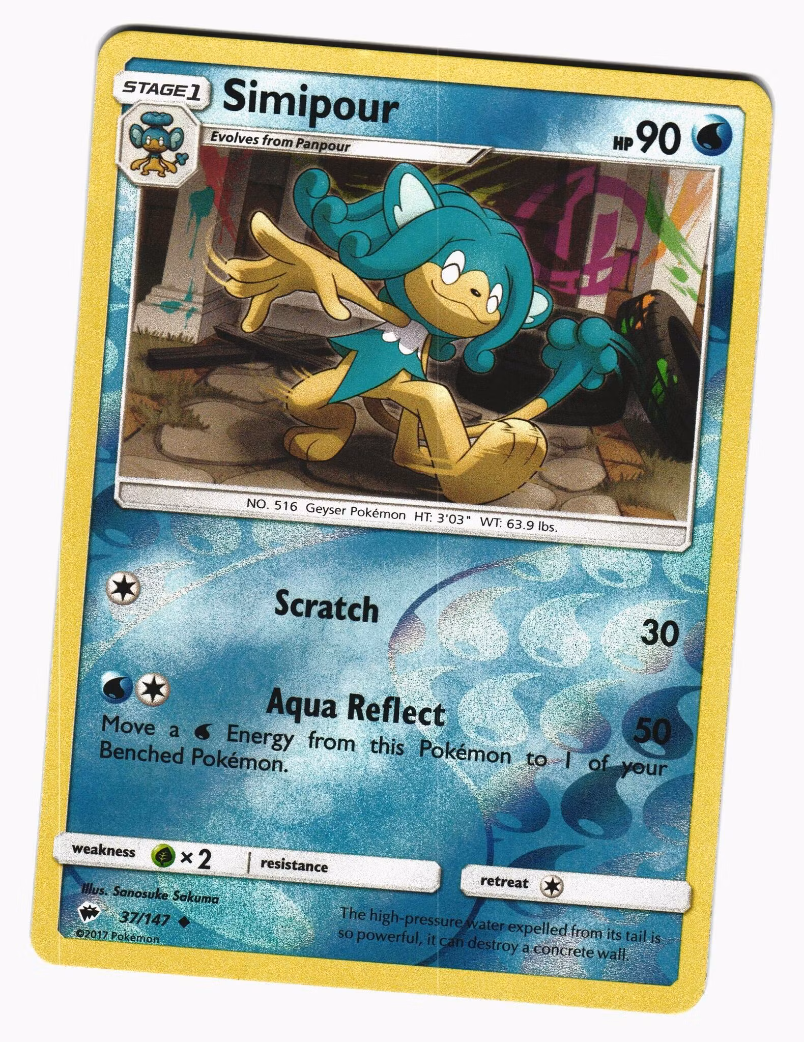 Simipour Reverse Holo Uncommon 37/147 Burning Shadows Pokemon