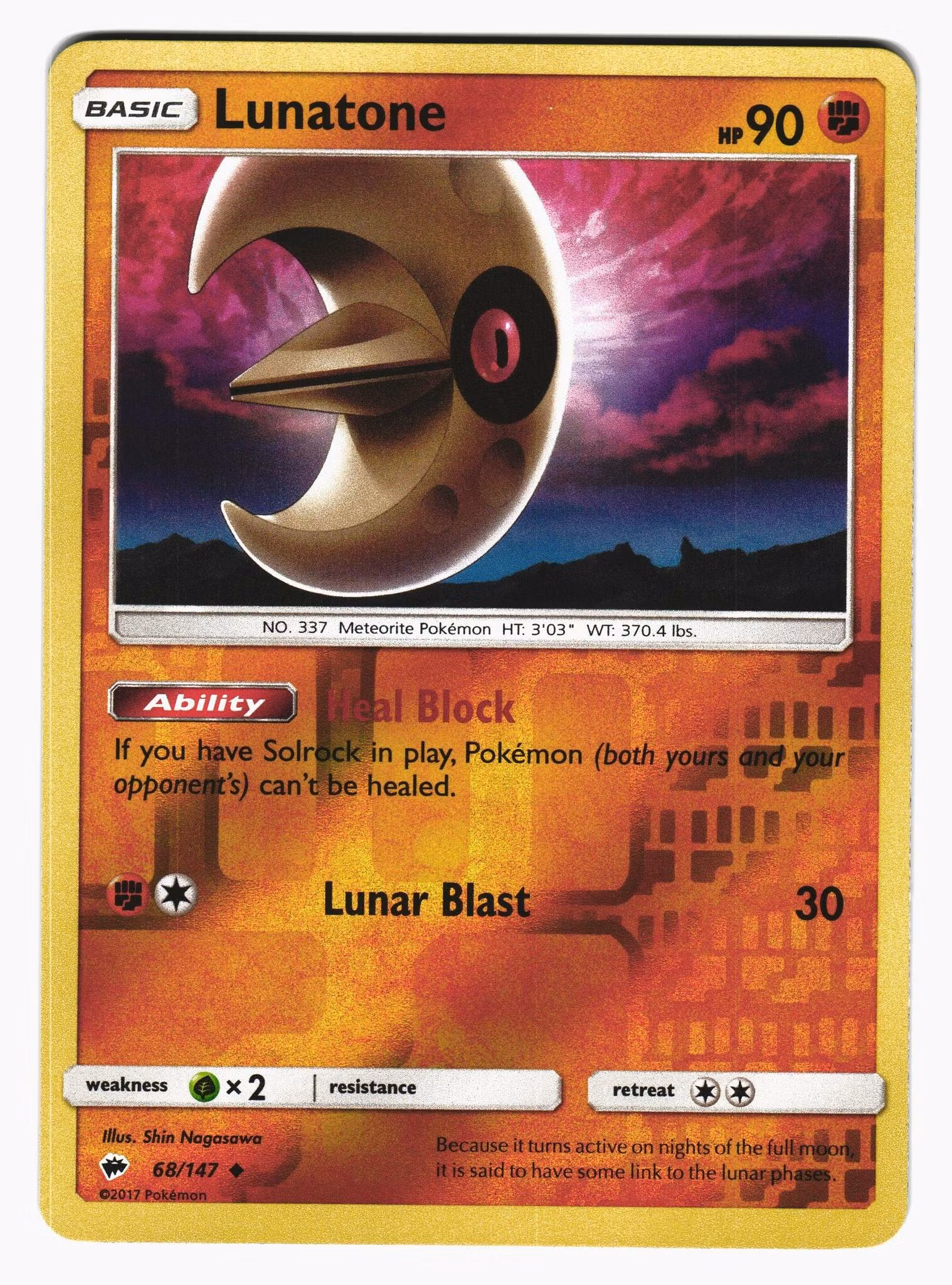 Lunatone Reverse Holo Uncommon 68/147 Burning Shadows Pokemon
