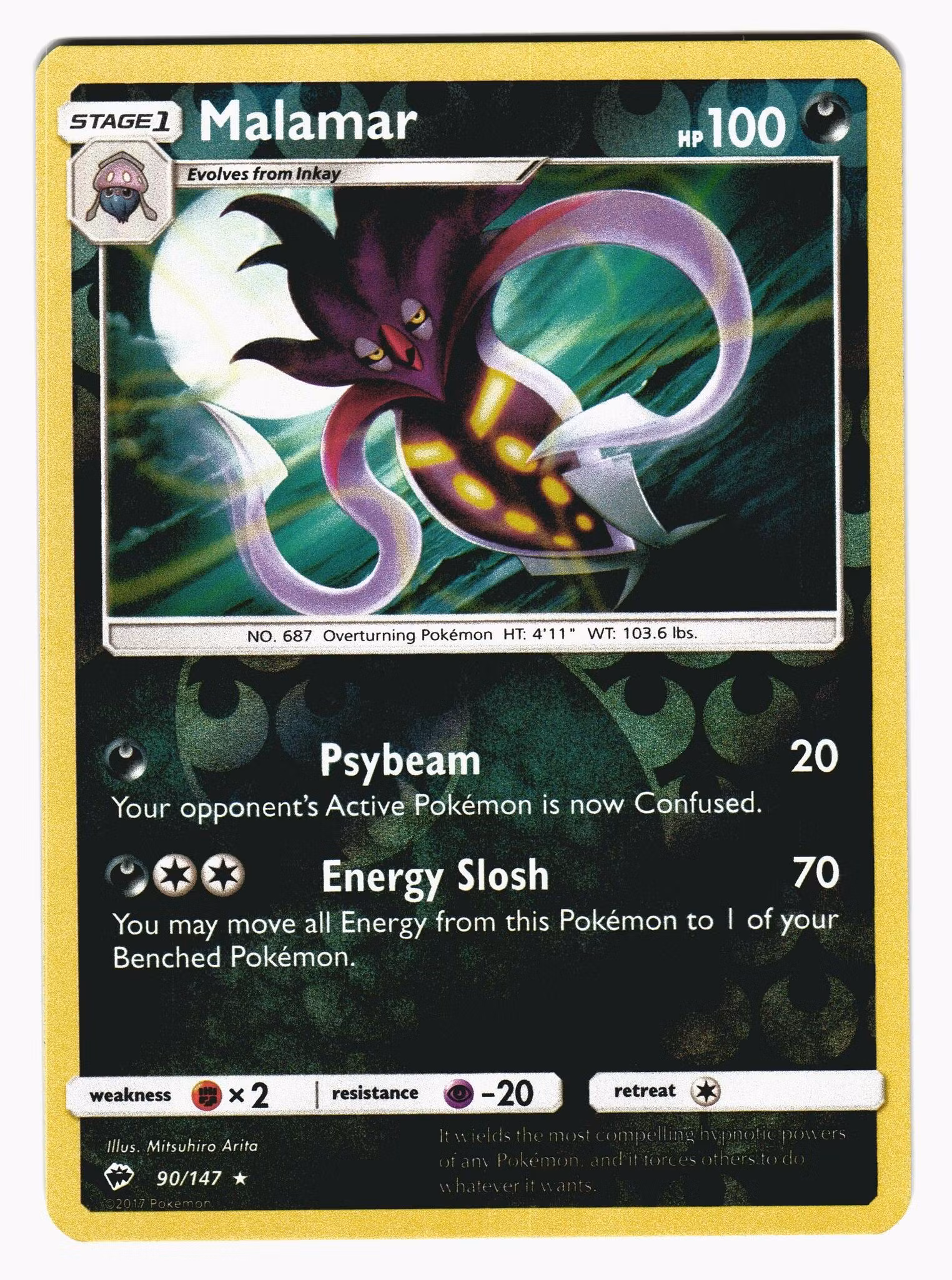 Malamar Reverse Holo Rare 90/147 Burning Shadows Pokemon