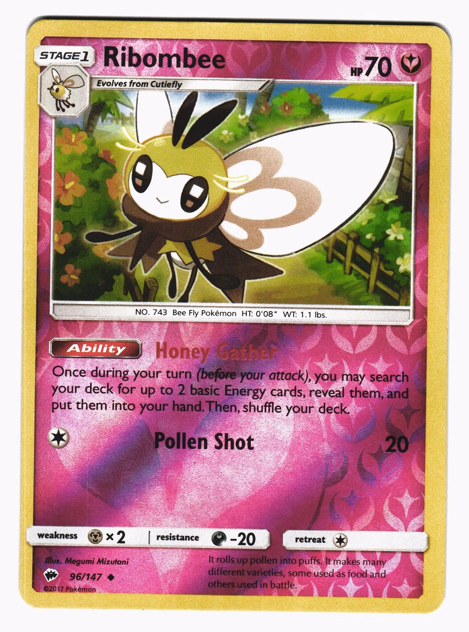 Ribombee Reverse Holo Uncommon 96/147 Burning Shadows Pokemon