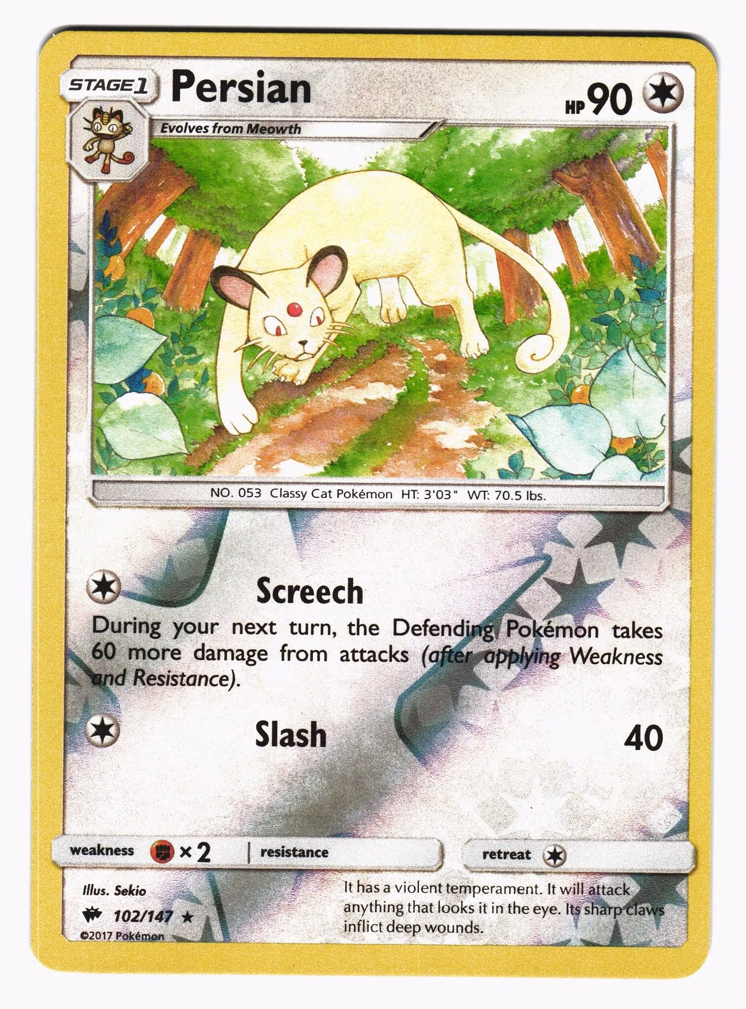 Persian Reverse Holo Rare 102/147 Burning Shadows Pokemon