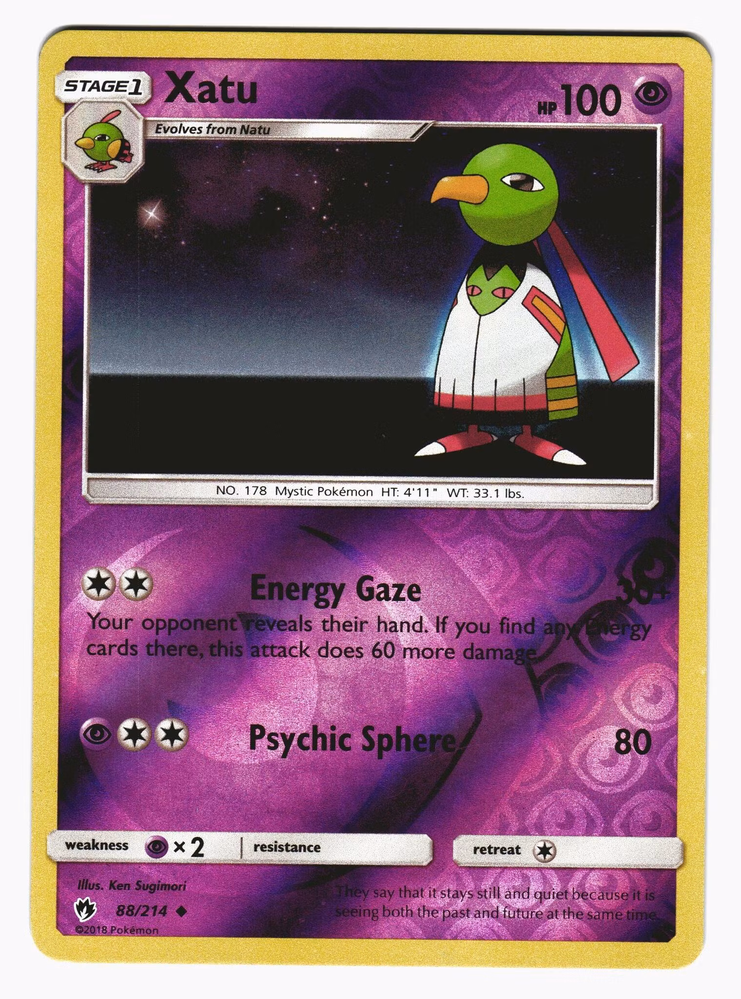 Xatu Reverse Holo Uncommon 88/214 Lost Thunder Pokemon