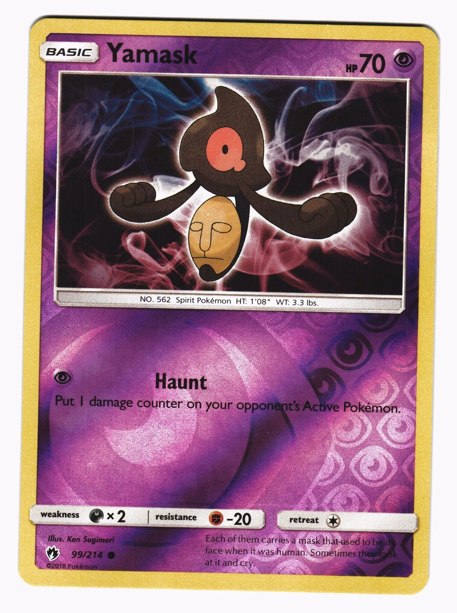 Yamask Reverse Holo Common 99/214 Lost Thunder Pokemon