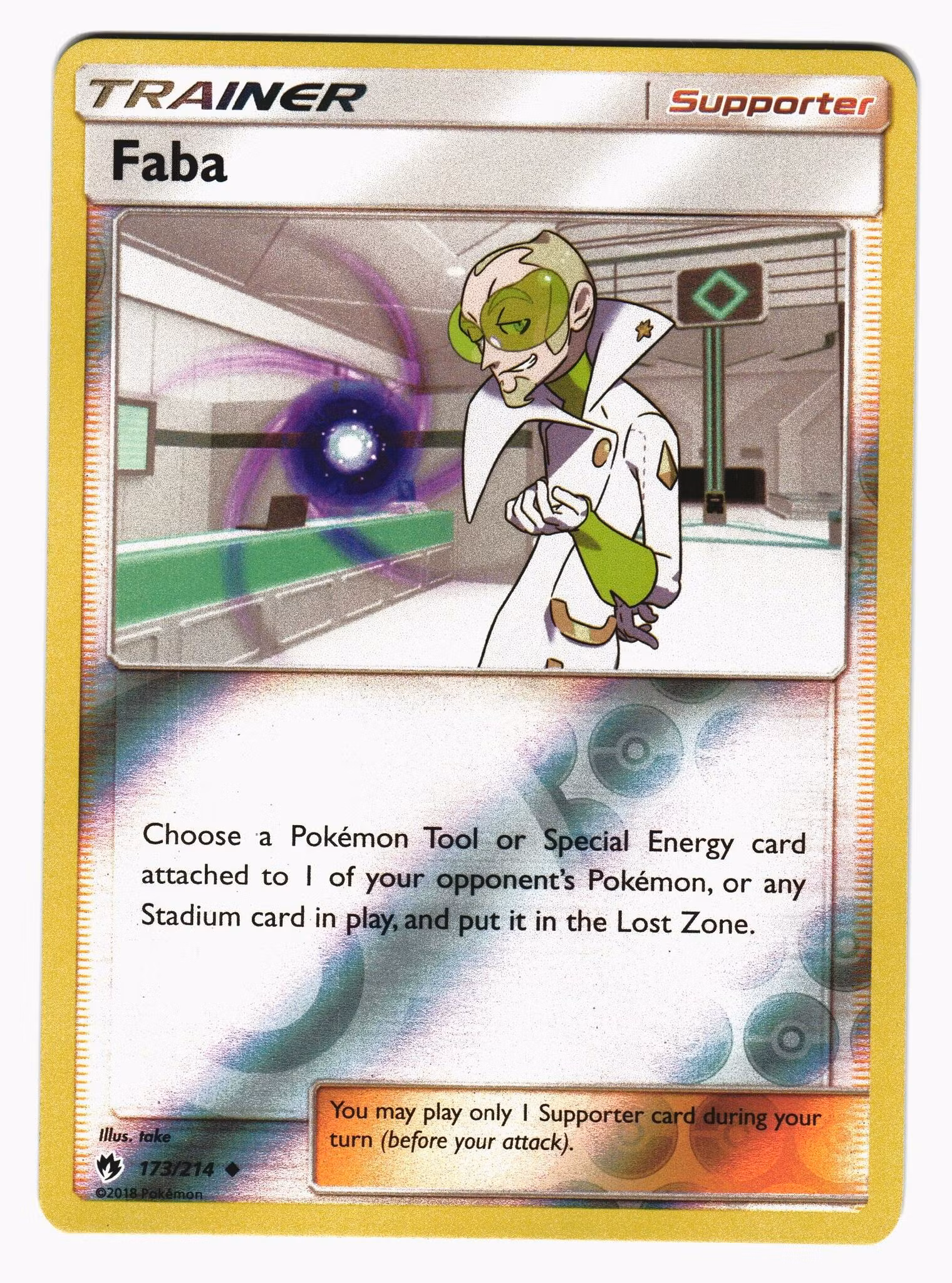 Faba Reverse Holo Uncommon 173/214 Lost Thunder Pokemon
