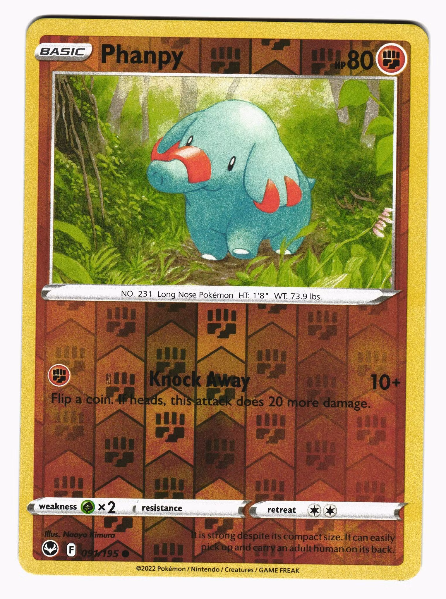 Phanpy Reverse Holo Common 091/195 Silver Tempest Pokemon