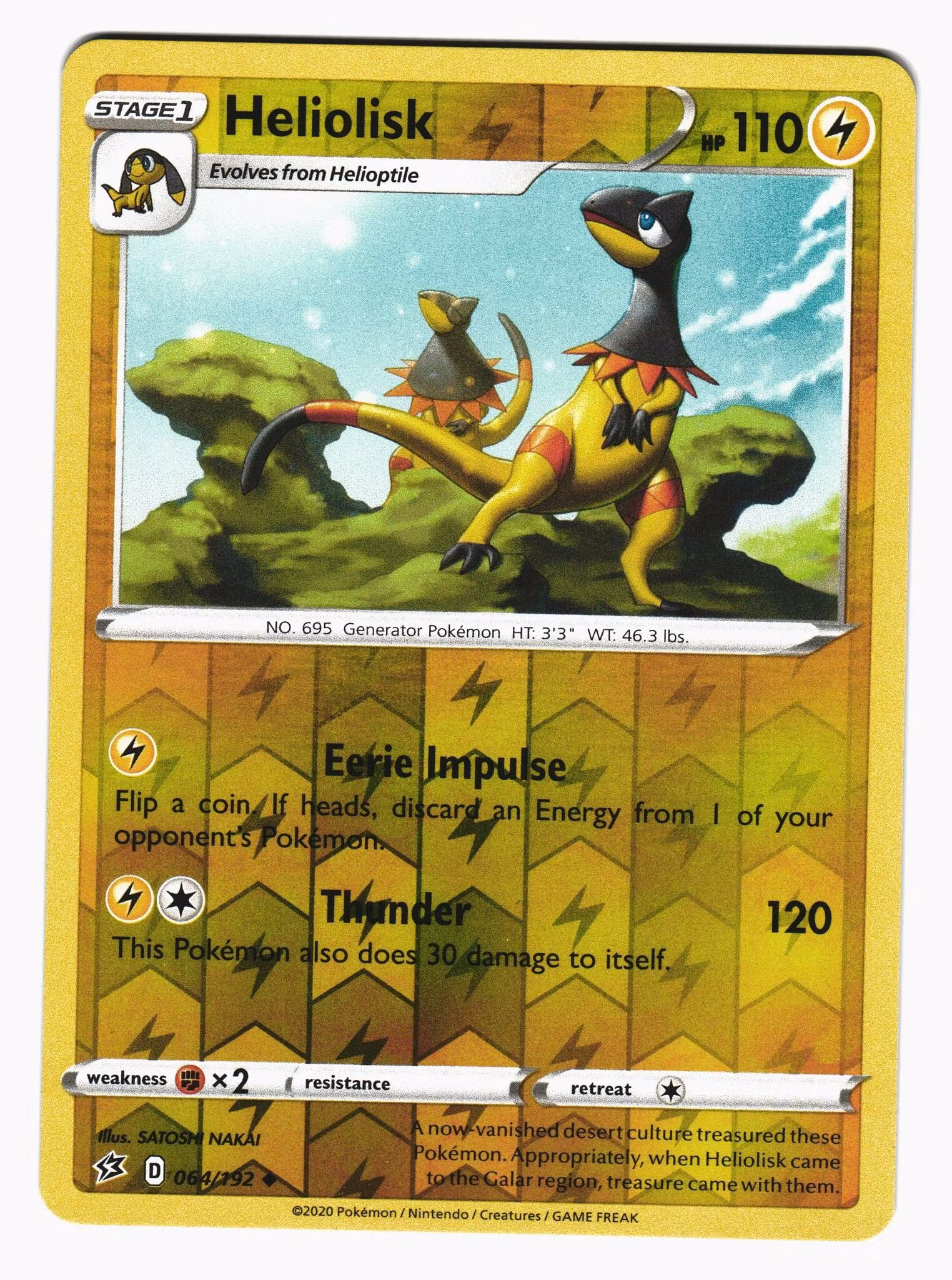 Heliolisk Reverse Holo Uncommon 064/192 Rebel Clash Pokemon