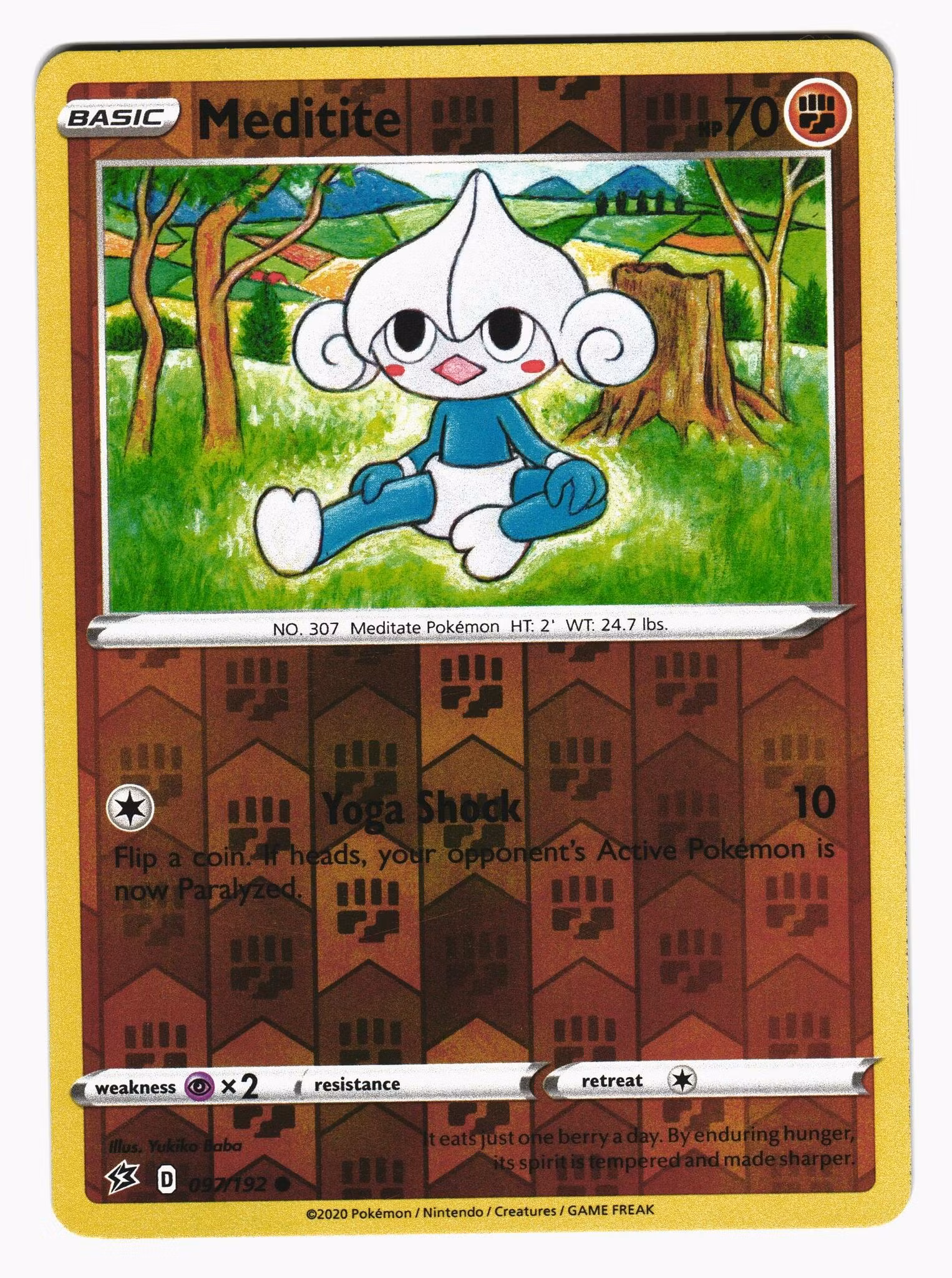 Meditite Reverse Holo Common 097/192 Rebel Clash Pokemon