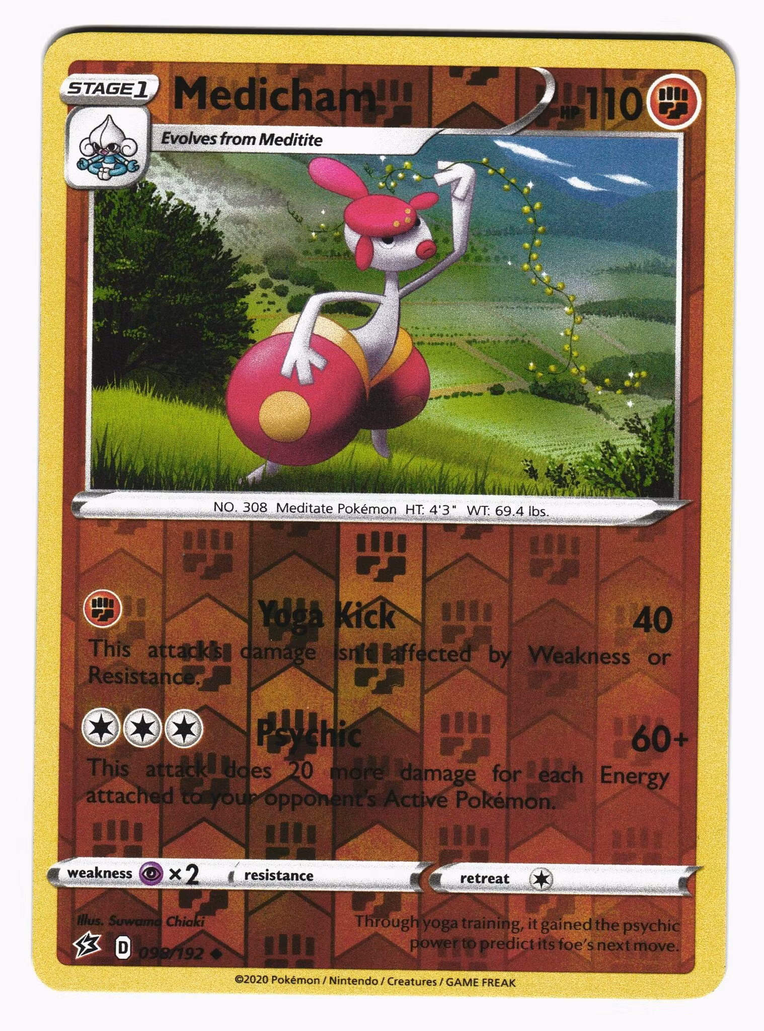 Medicham Reverse Holo Uncommon 098/192 Rebel Clash Pokemon