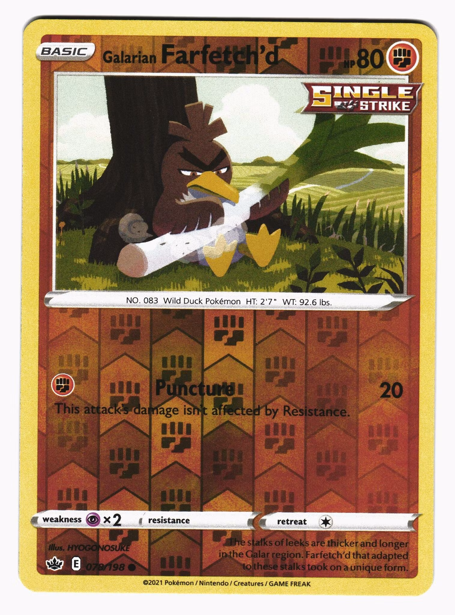 Galarian Farfetchd Reverse Holo Common 078/198 Chilling Reign Pokémon