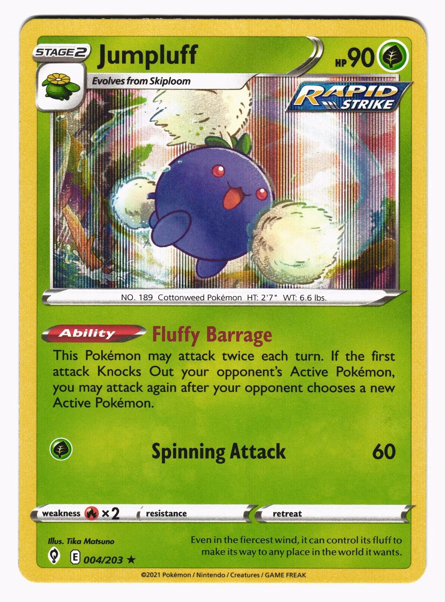 Jumpluff Holo Rare 004/203 Evolving Skies Pokemon