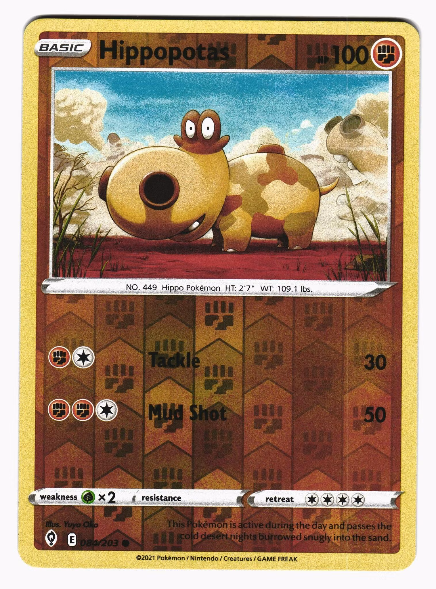 Hippopotas Reverse Holo Common 084/203 Evolving Skies Pokemon