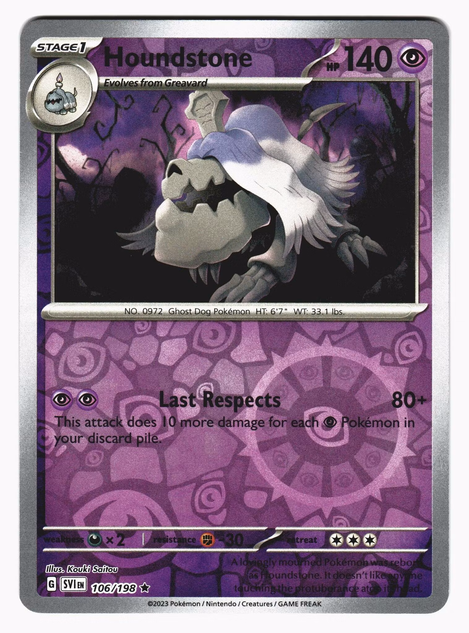 Houndstone Reverse Holo Rare 106/198 Scarlet & Violet Pokemon