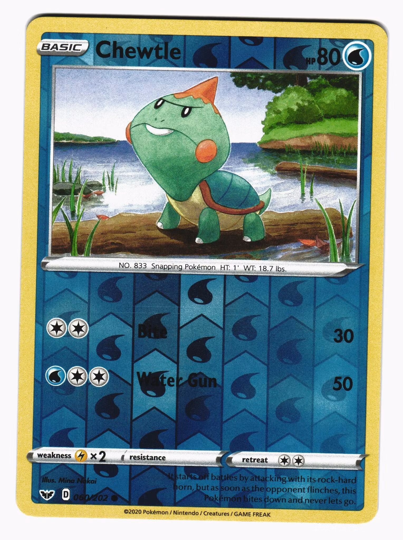 Chewtle Reverse Holo Common 060/202 Sword & Shield Pokemon