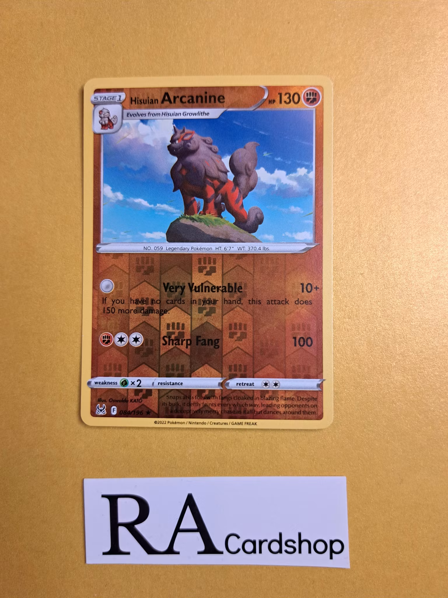 Hisuian Arcanine Reverse Holo Rare 084/196 Lost Origin Pokemon